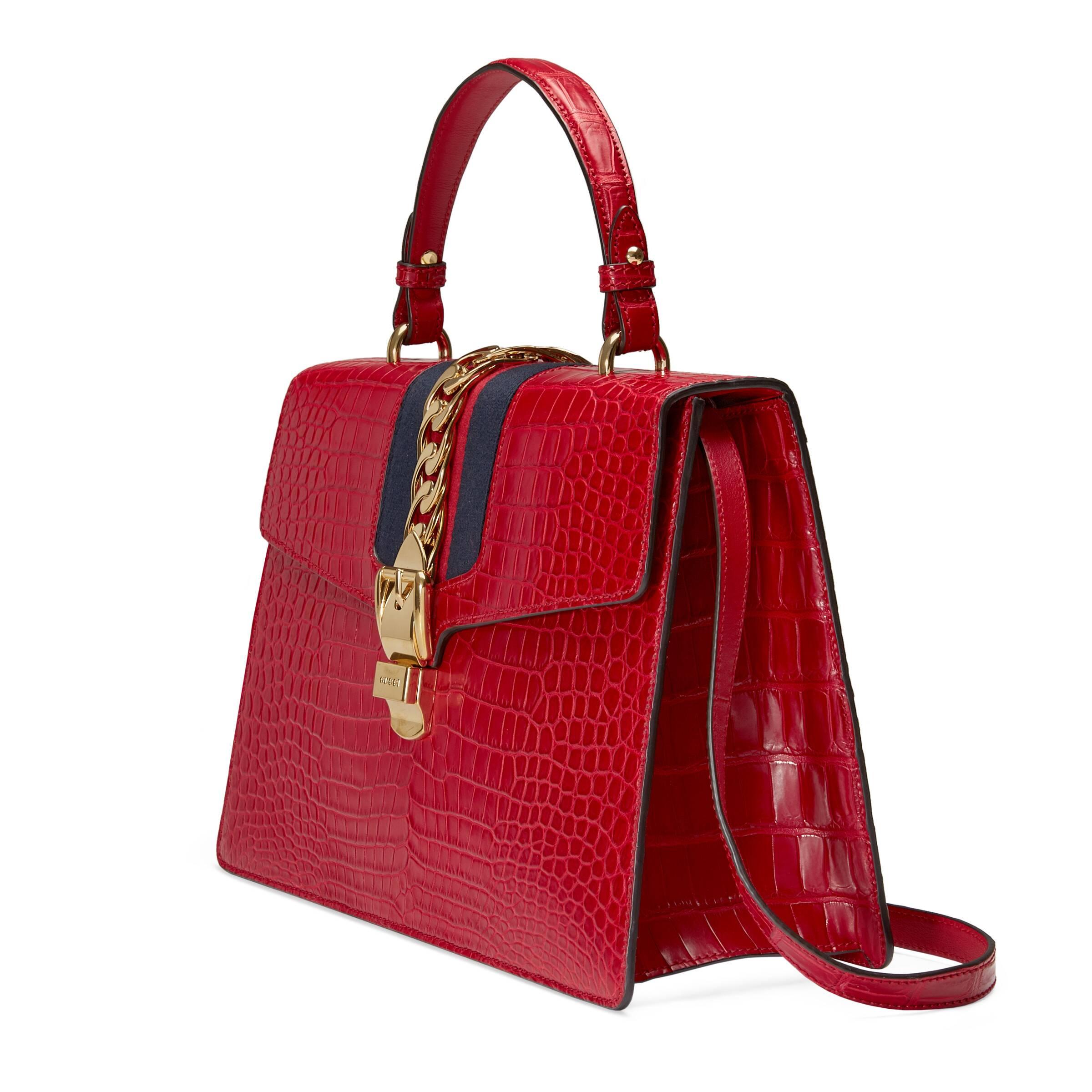 GG Marmont crocodile small shoulder bag in red | GUCCI® LU