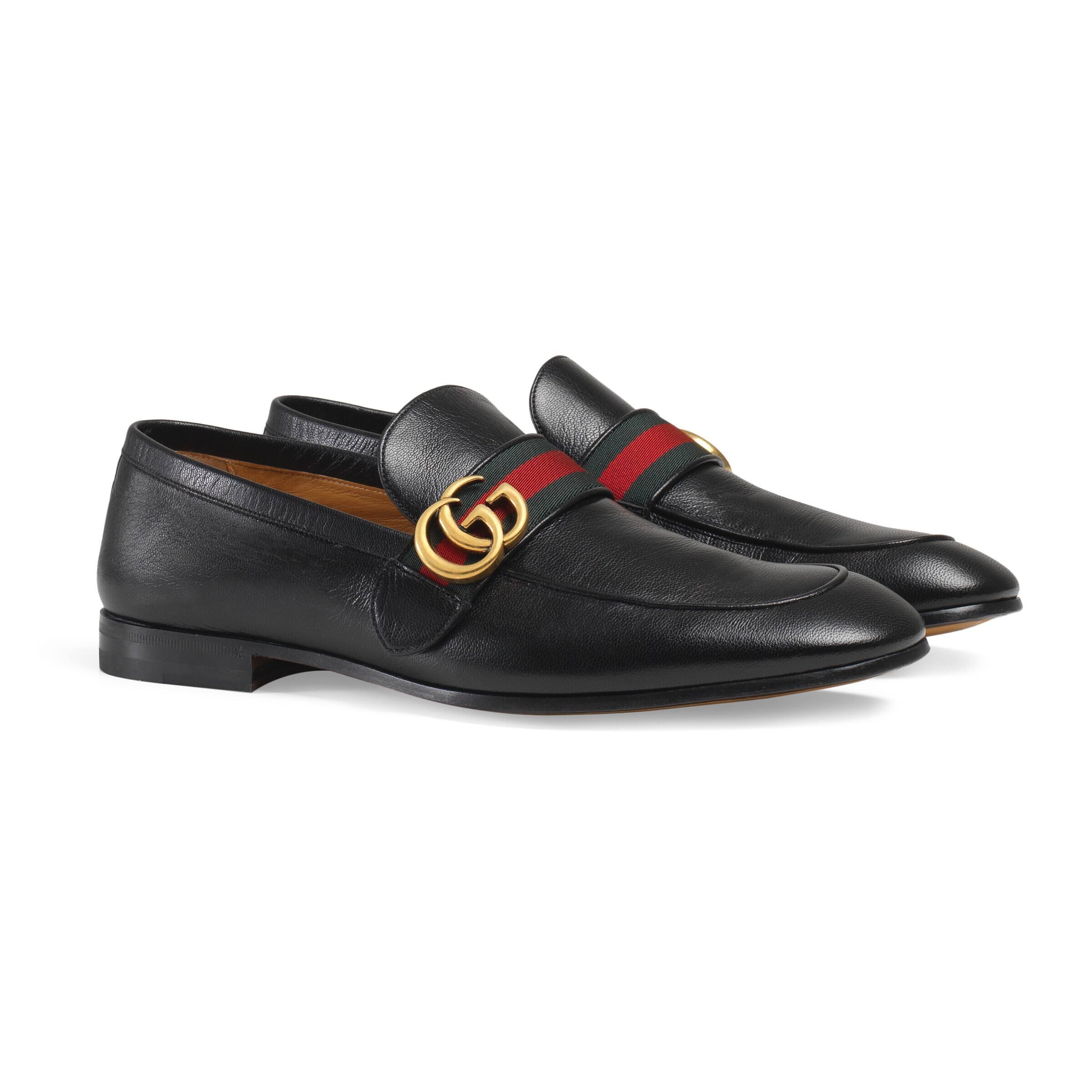 Gucci Leather Loafer With Double G And Web in Black for Men