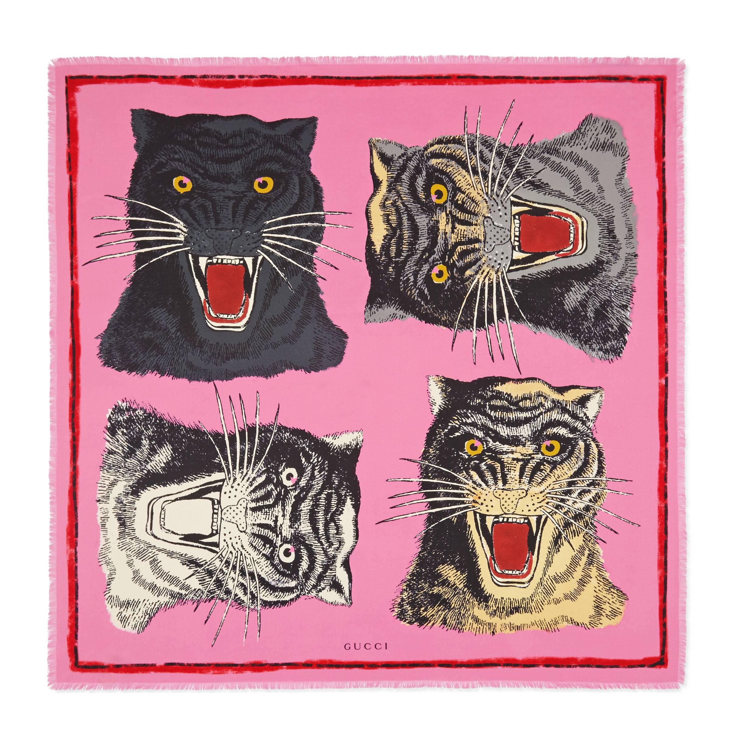 Gucci Seide Schal aus Seide mit Tigergesicht-Print in Pink - Lyst