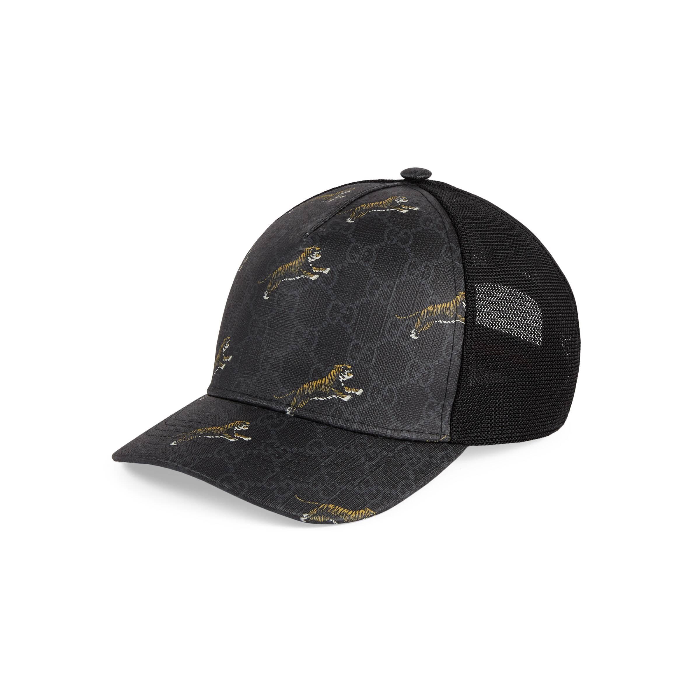 Gucci Canvas Tiger Printed Baseball Cap in Black for Men - Lyst