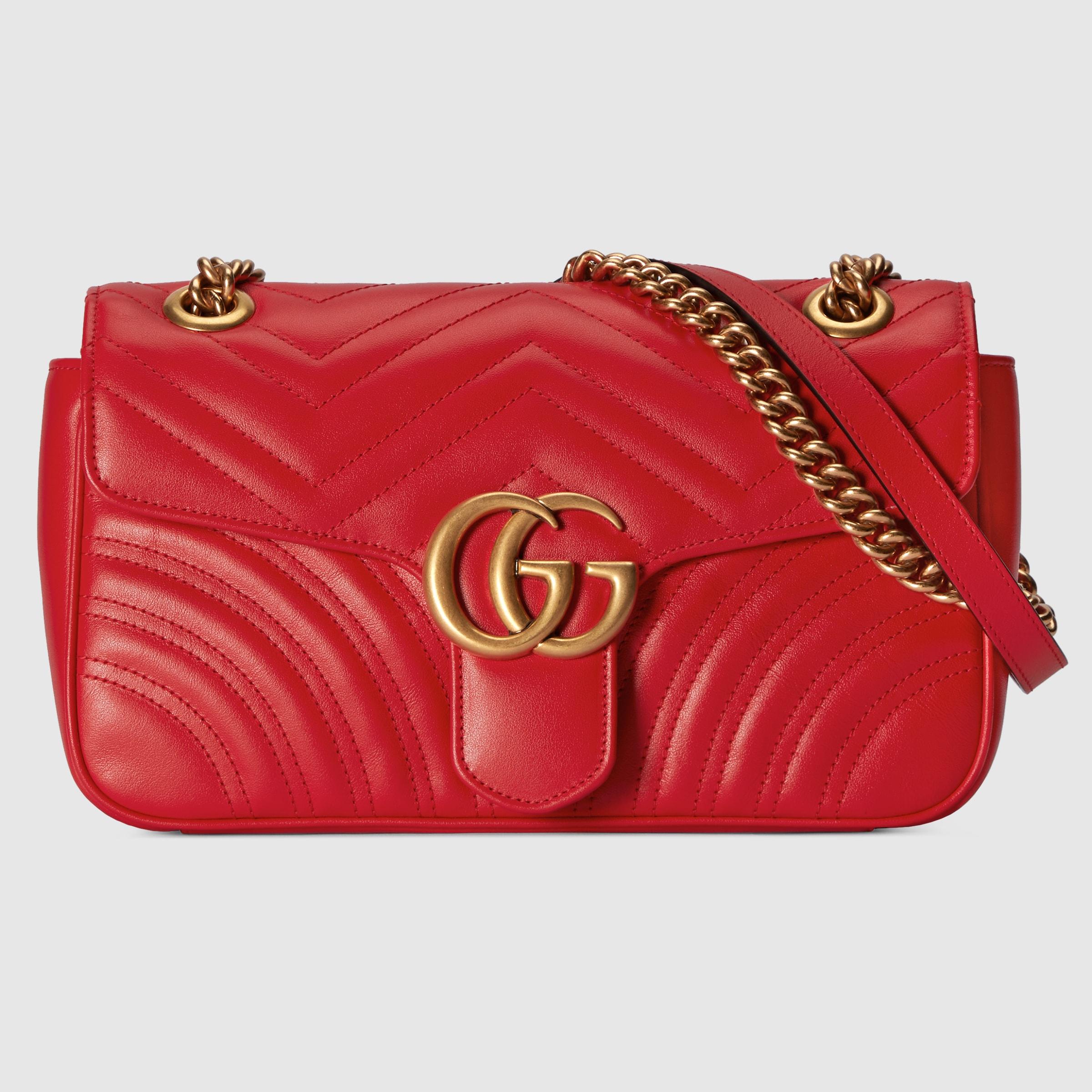 Gucci Marmont Black GG Mini Gold Red Italy Top Handle Small Bag Quilted NEW