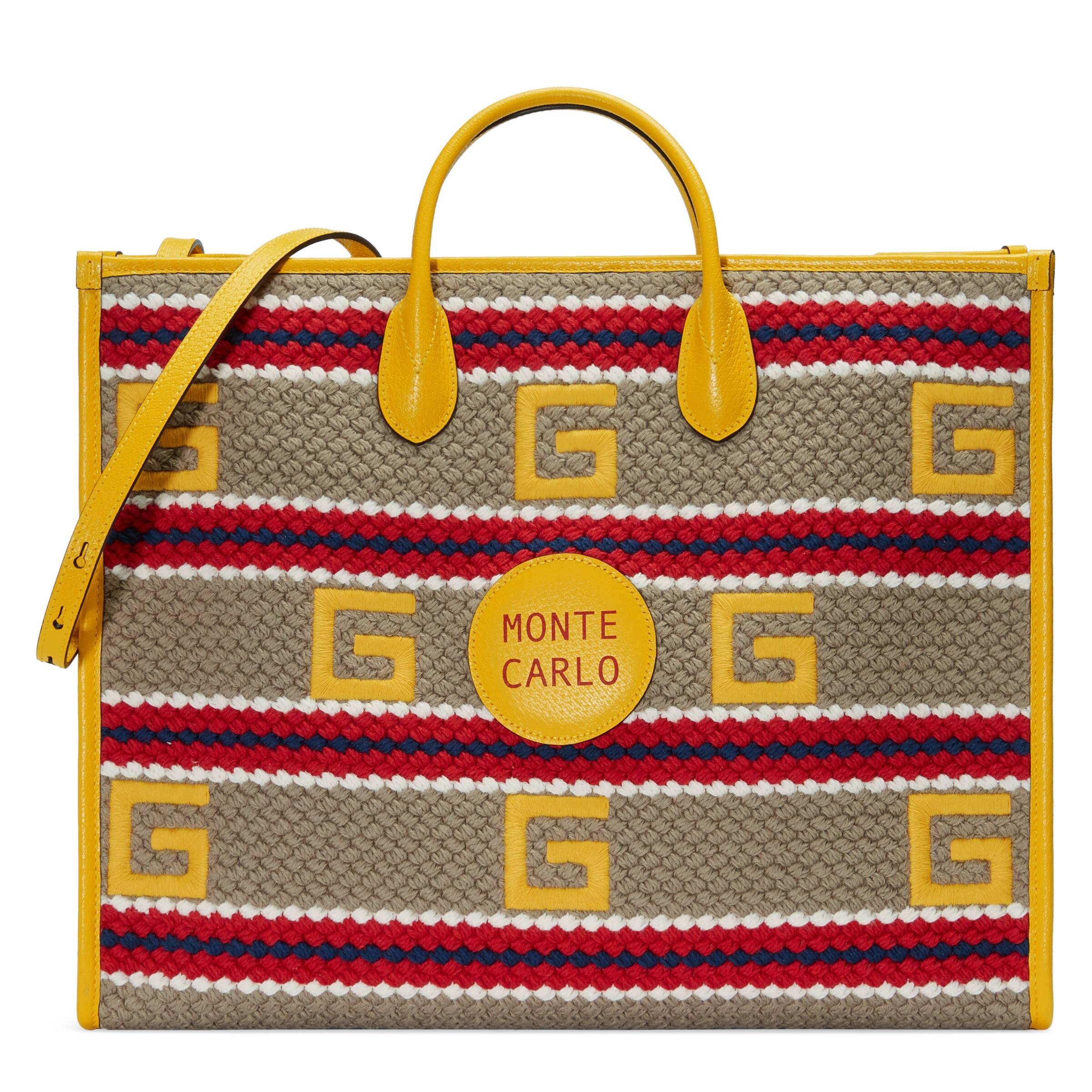 Gucci Monte Carlo Striped Tote Bag in Natural | Lyst