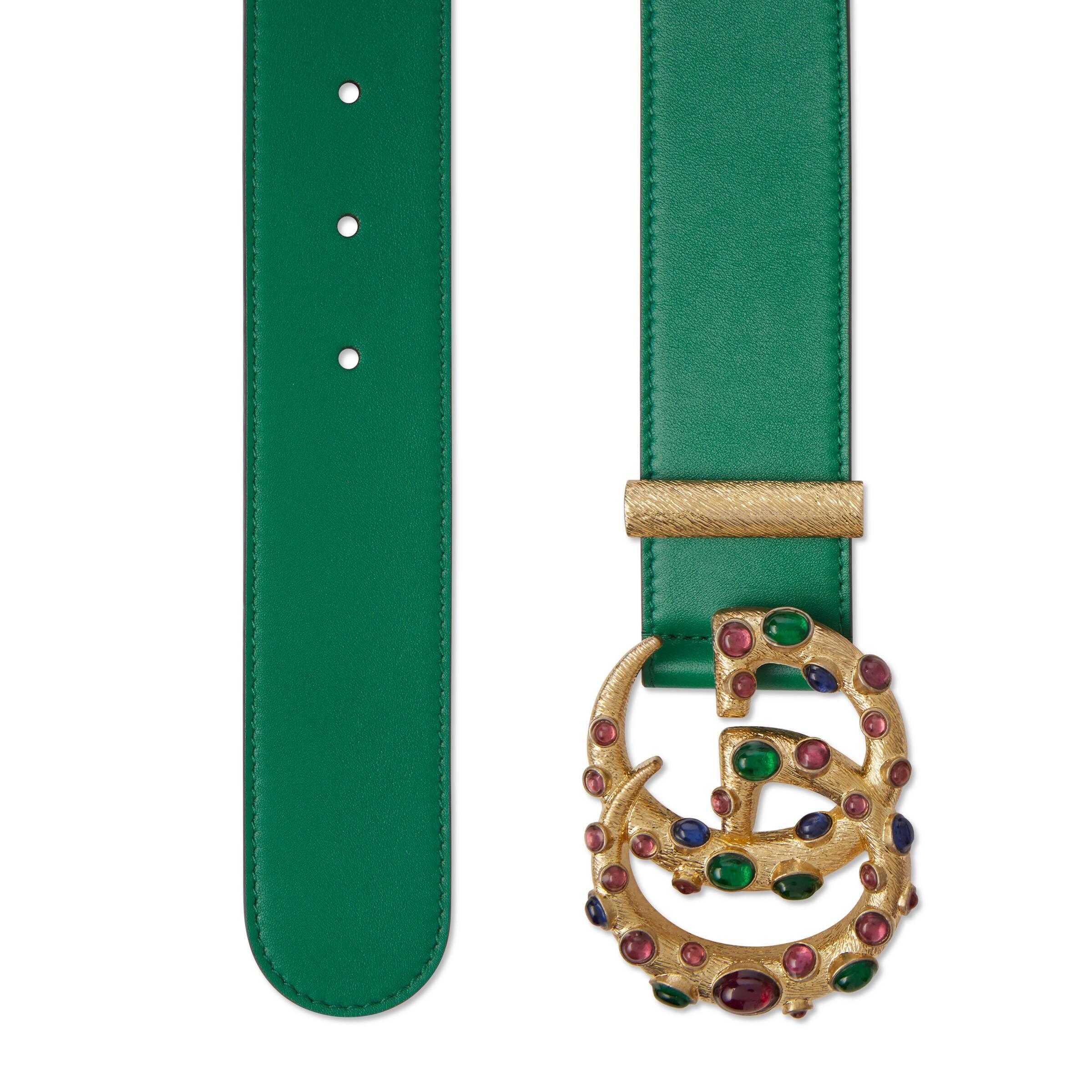 gucci leather belt with crystal double g buckle