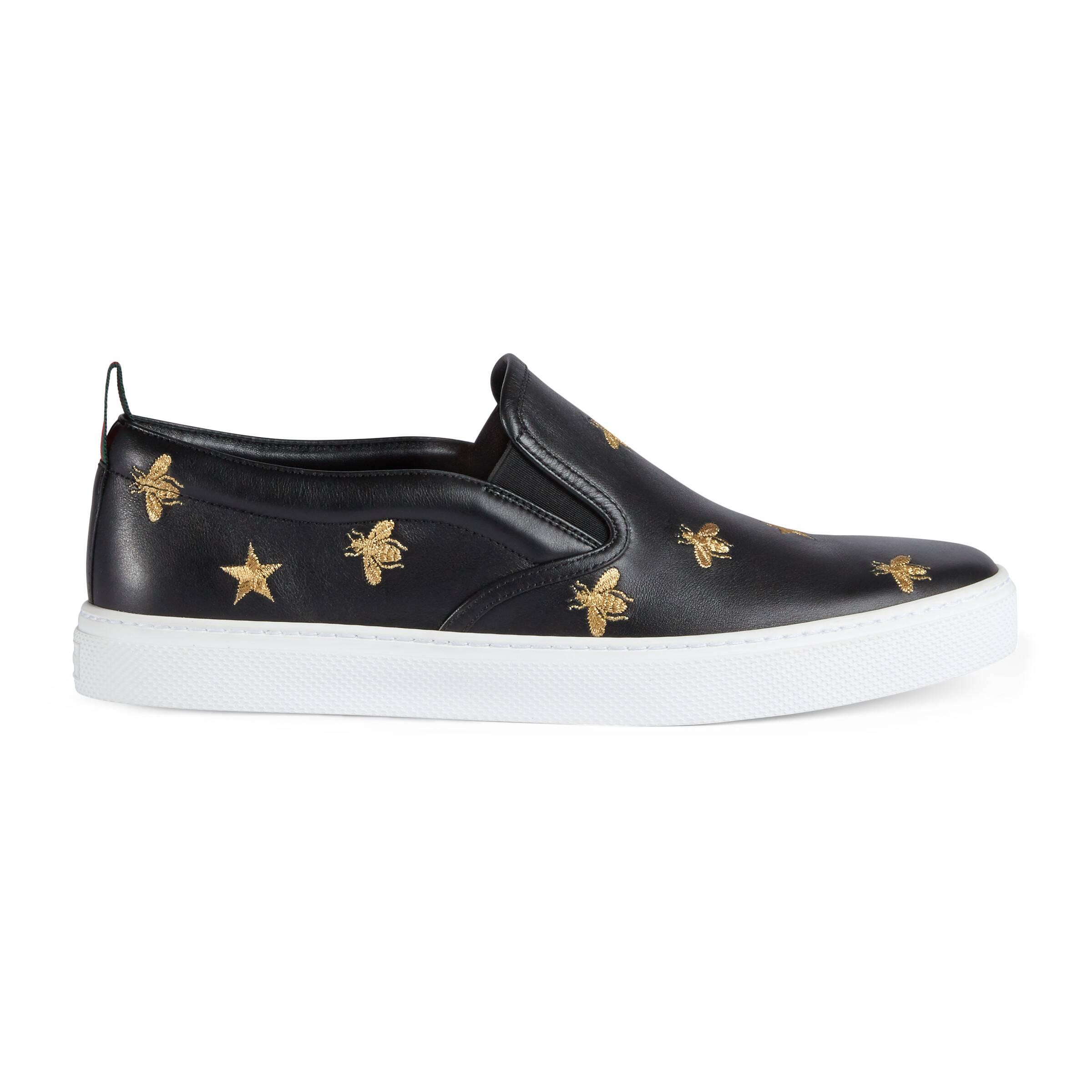 Gucci Leather Slip-on Sneakers With Bees in Black for Men | Lyst