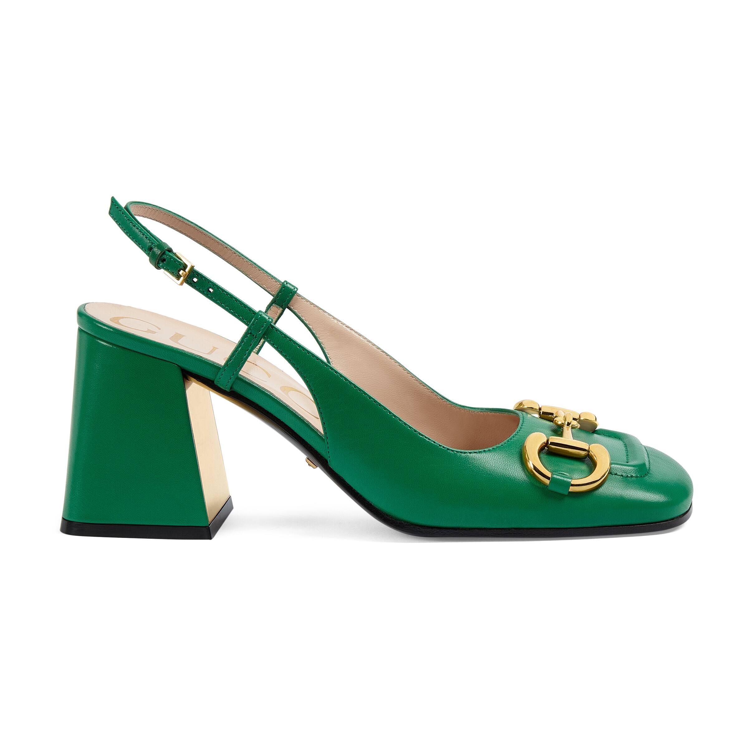 Gucci Mid-heel Slingback With Horsebit in Green | Lyst