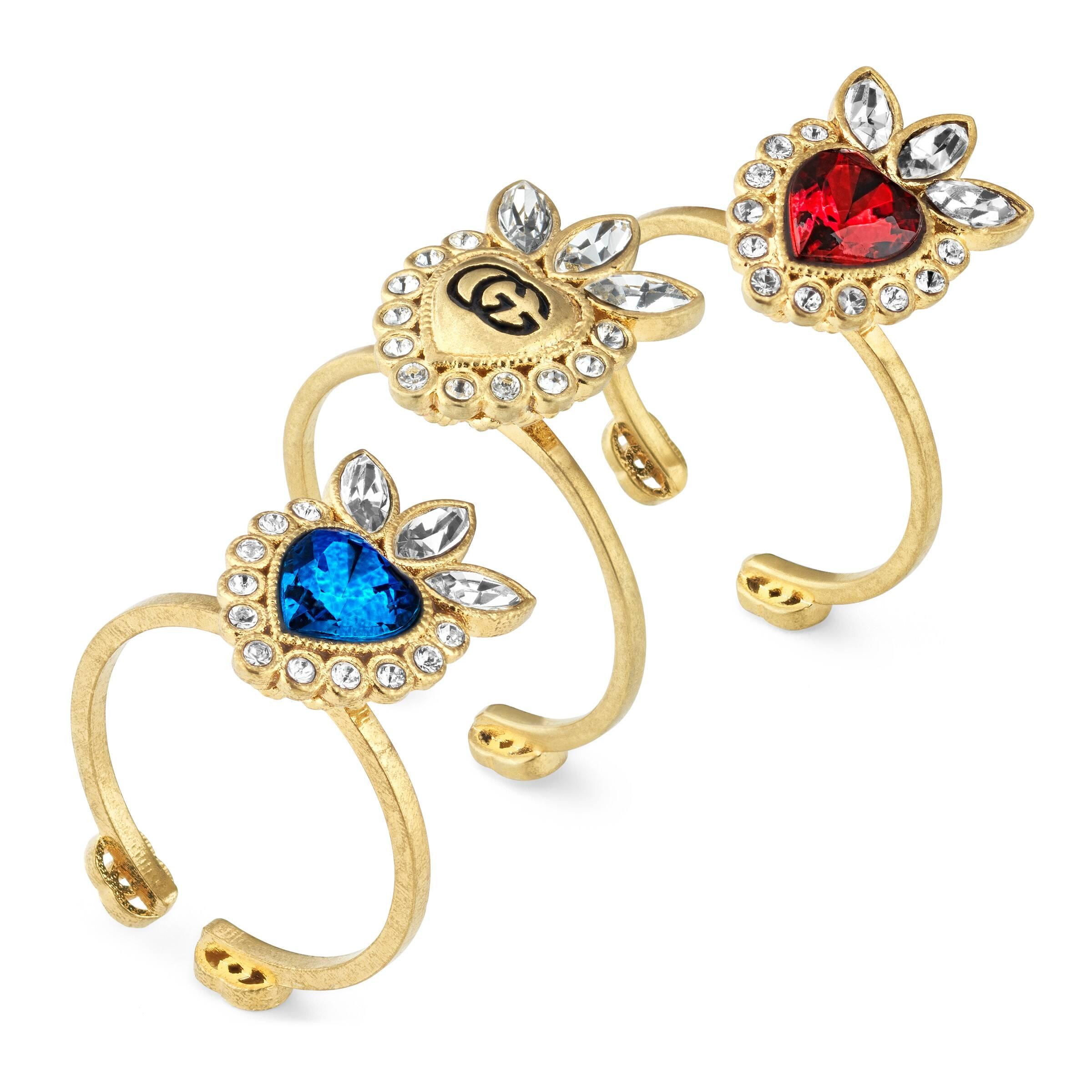 Gucci Crystal Heart Rings in Metallic | Lyst