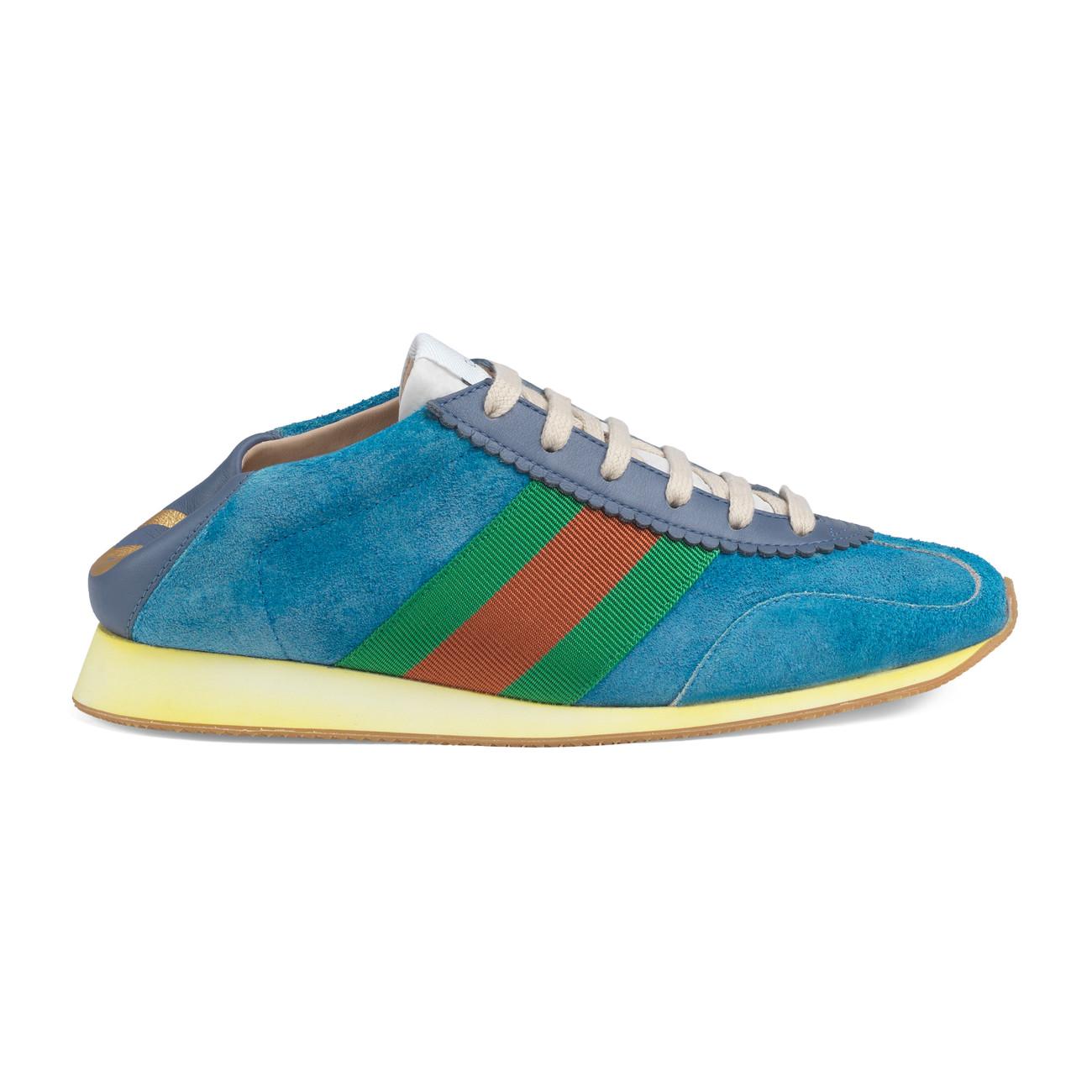 Gucci Suede Sneaker With Web in Blue | Lyst