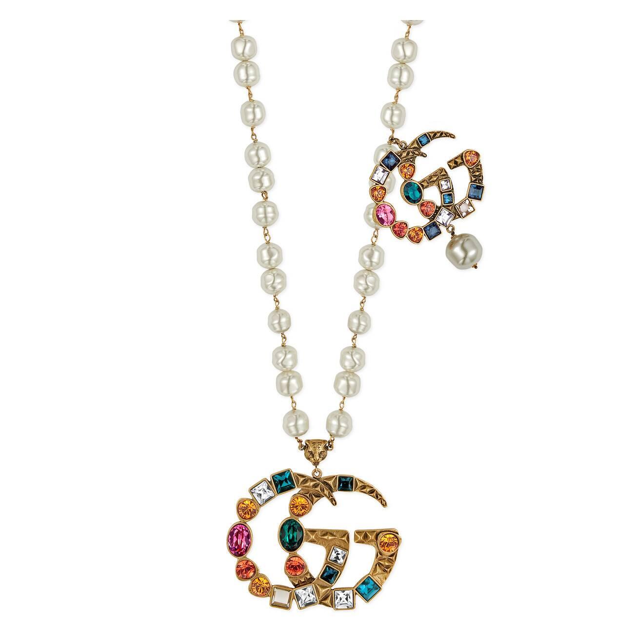 Gucci Crystal Double G Necklace in White - Lyst