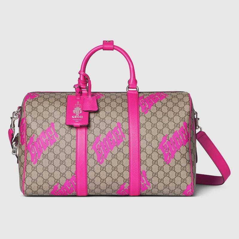 Gucci Medium Duffle Bag With Print in Pink for Men | Lyst