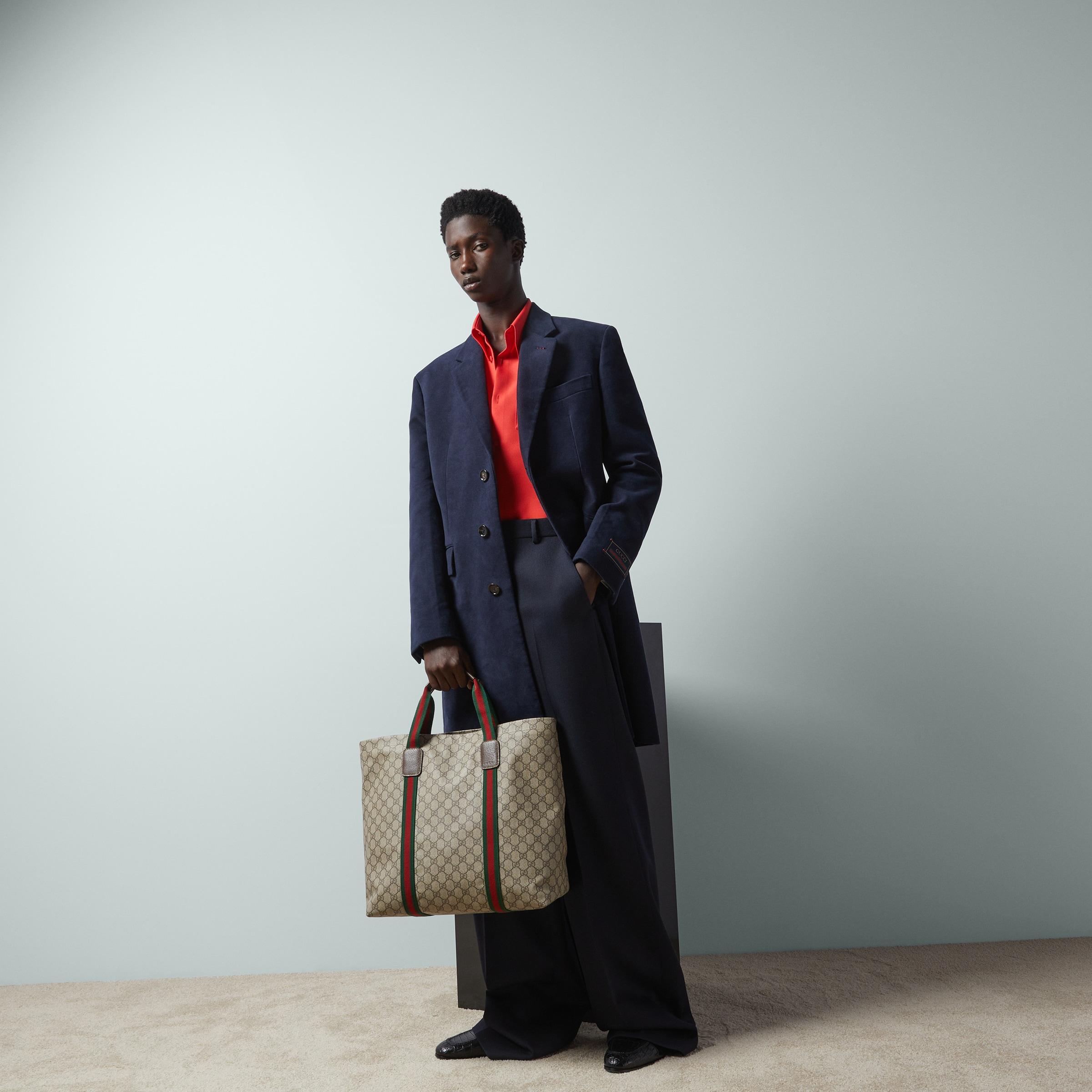 Gucci Medium GG Supreme Tote Bag in Brown for Men