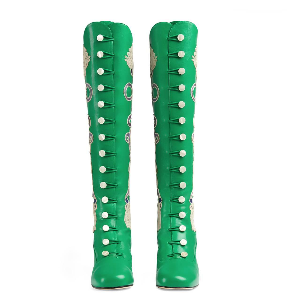 Gucci Amaya Embroidered Leather Boots in Green Lyst