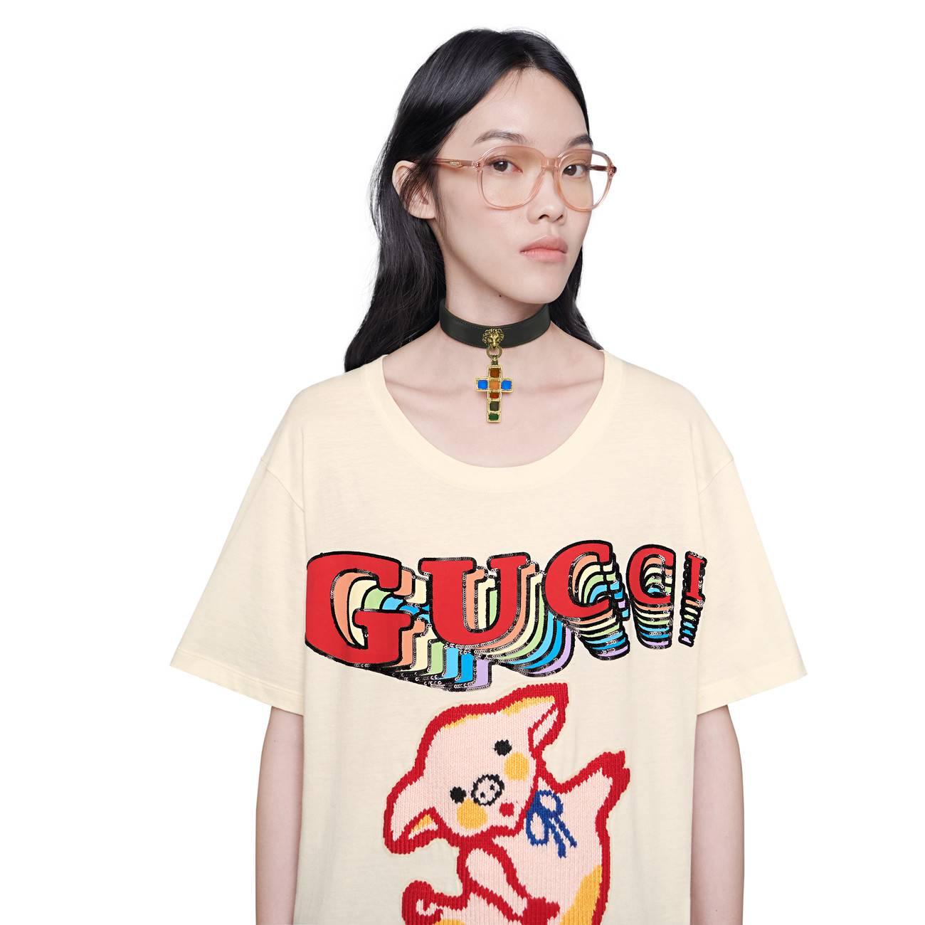 Gucci Women's Oversize Cotton T-shirt With Piglet in White | Lyst
