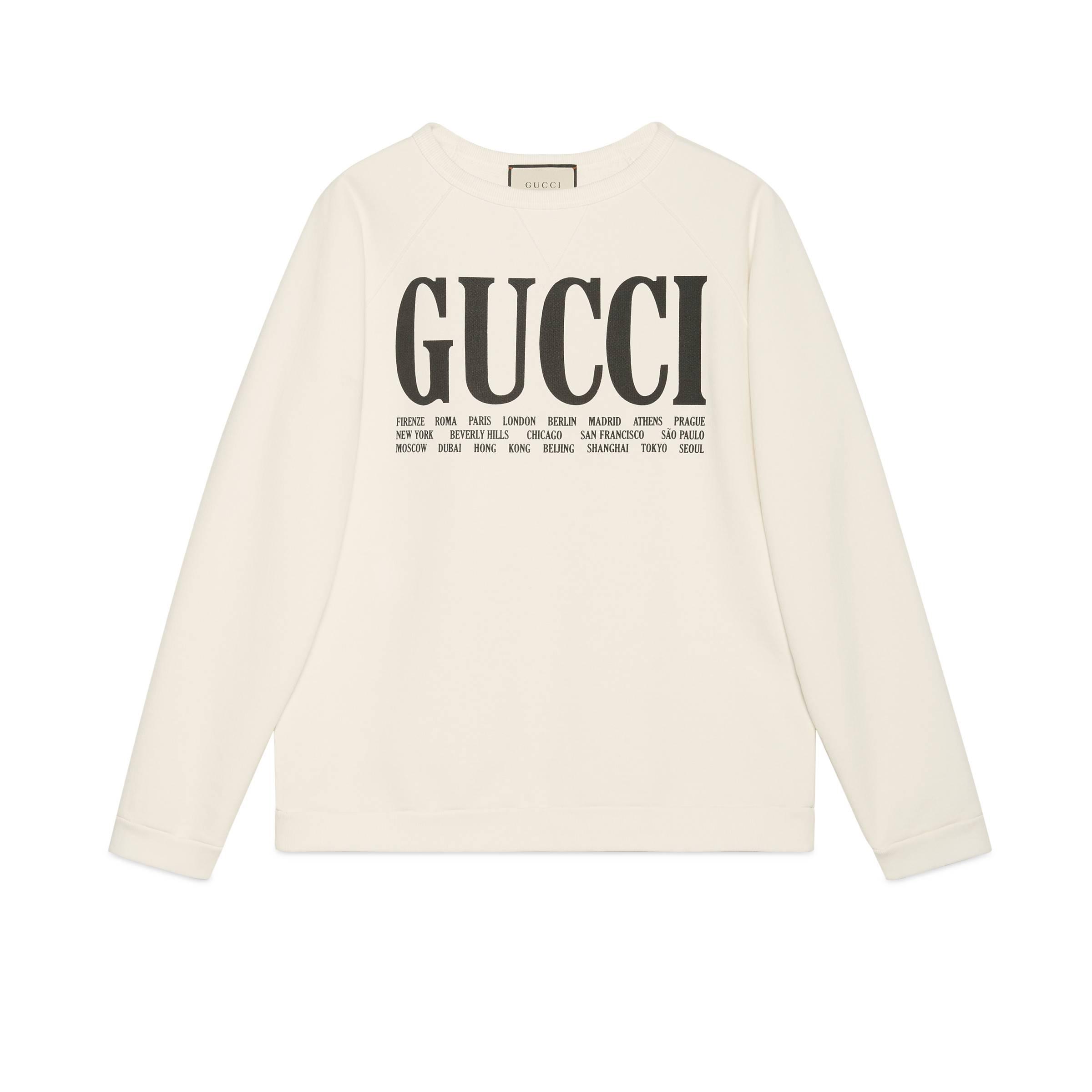 Gucci Pullover aus Baumwolle mit Cities-Print in Weiß für Herren - Lyst