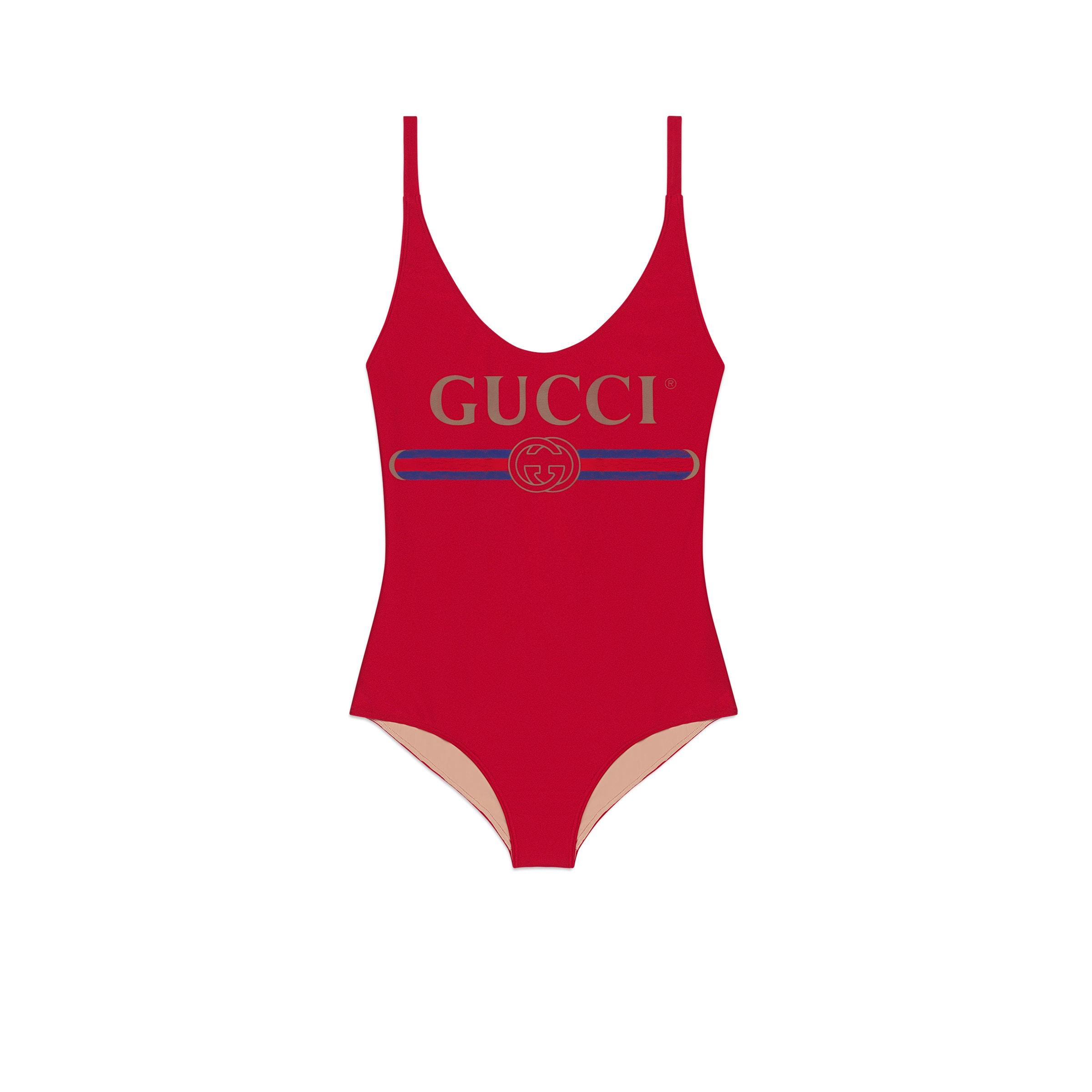 Gucci Sparkling Swimsuit With Logo in Red | Lyst