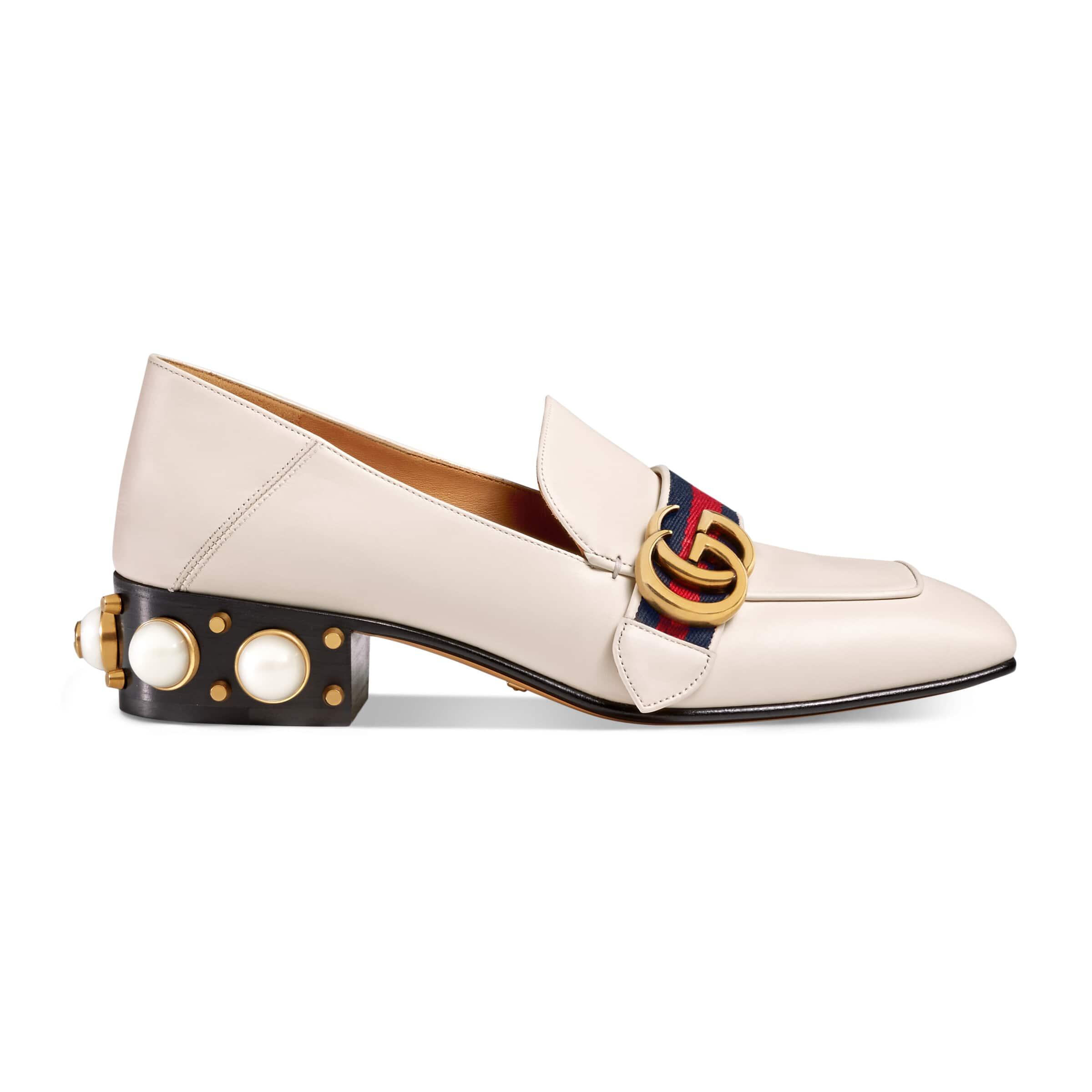 Gucci Leather Mid-heel Loafer in White | Lyst