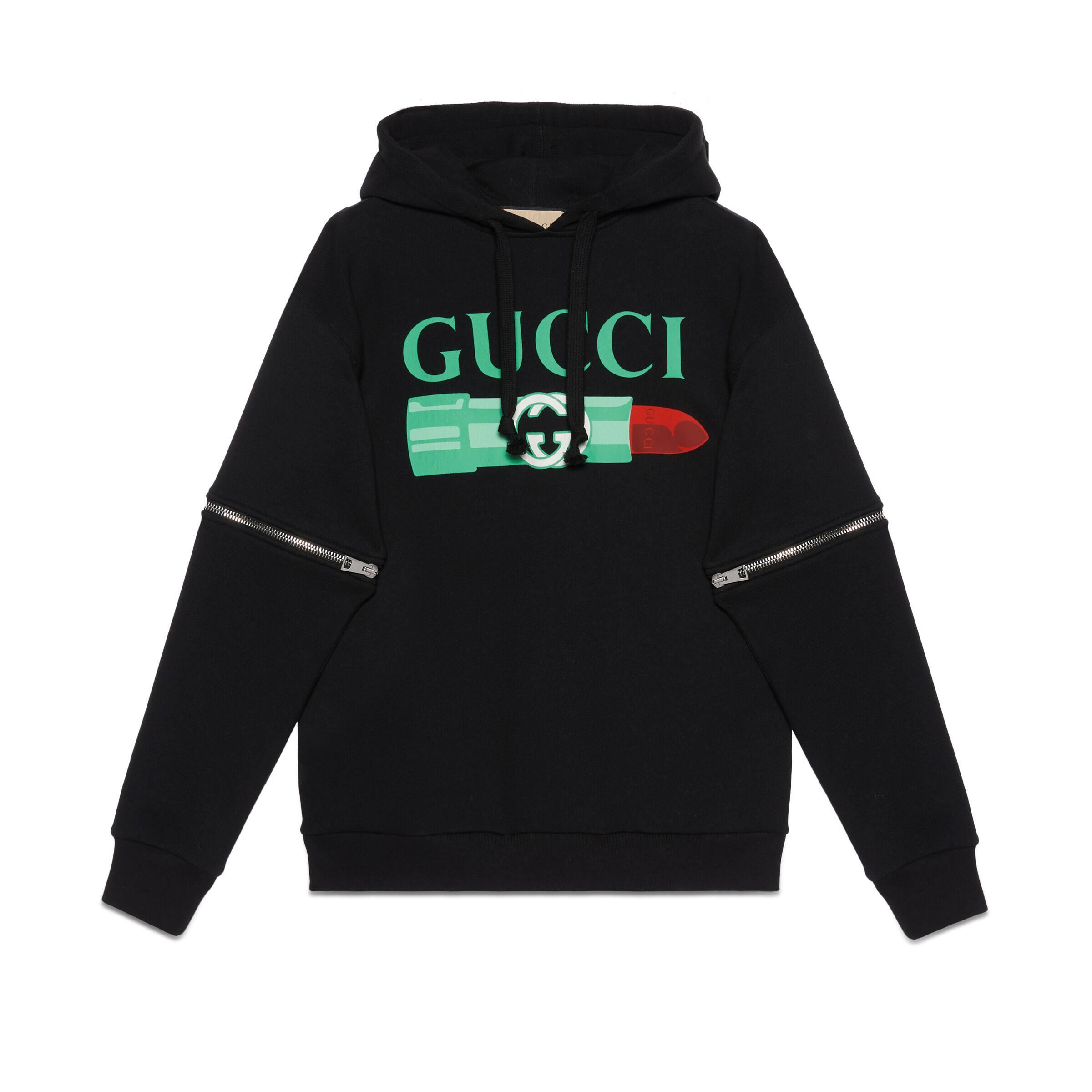 Gucci Cotton Jersey Hooded Sweatshirt in Black Lyst