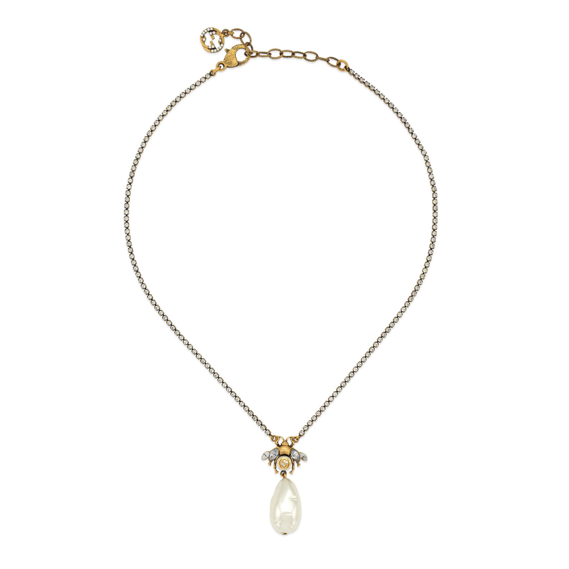 Gucci Bee Necklace With Pearl - Lyst