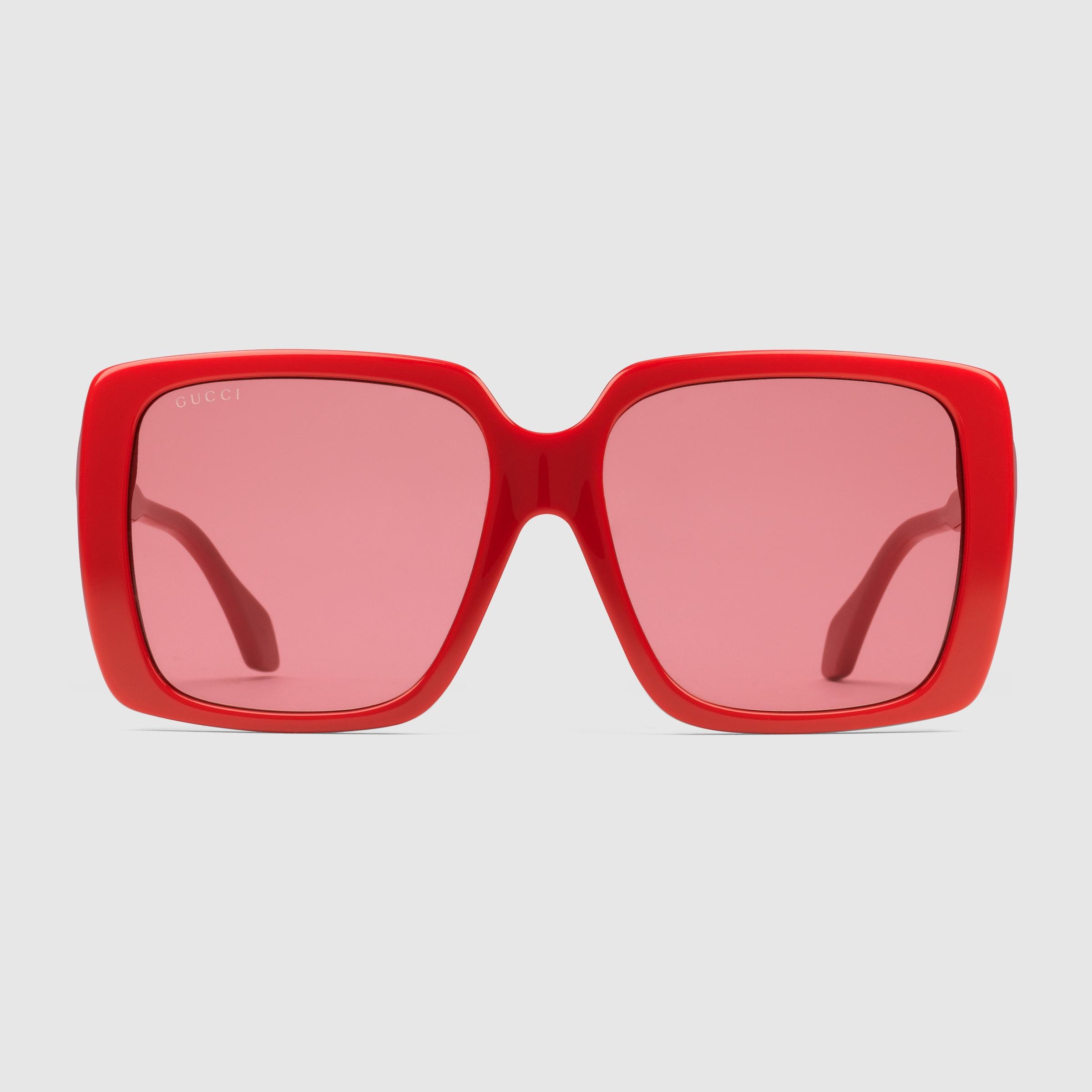 Gucci Low Nose Bridge Fit Square Sunglasses in Red | Lyst