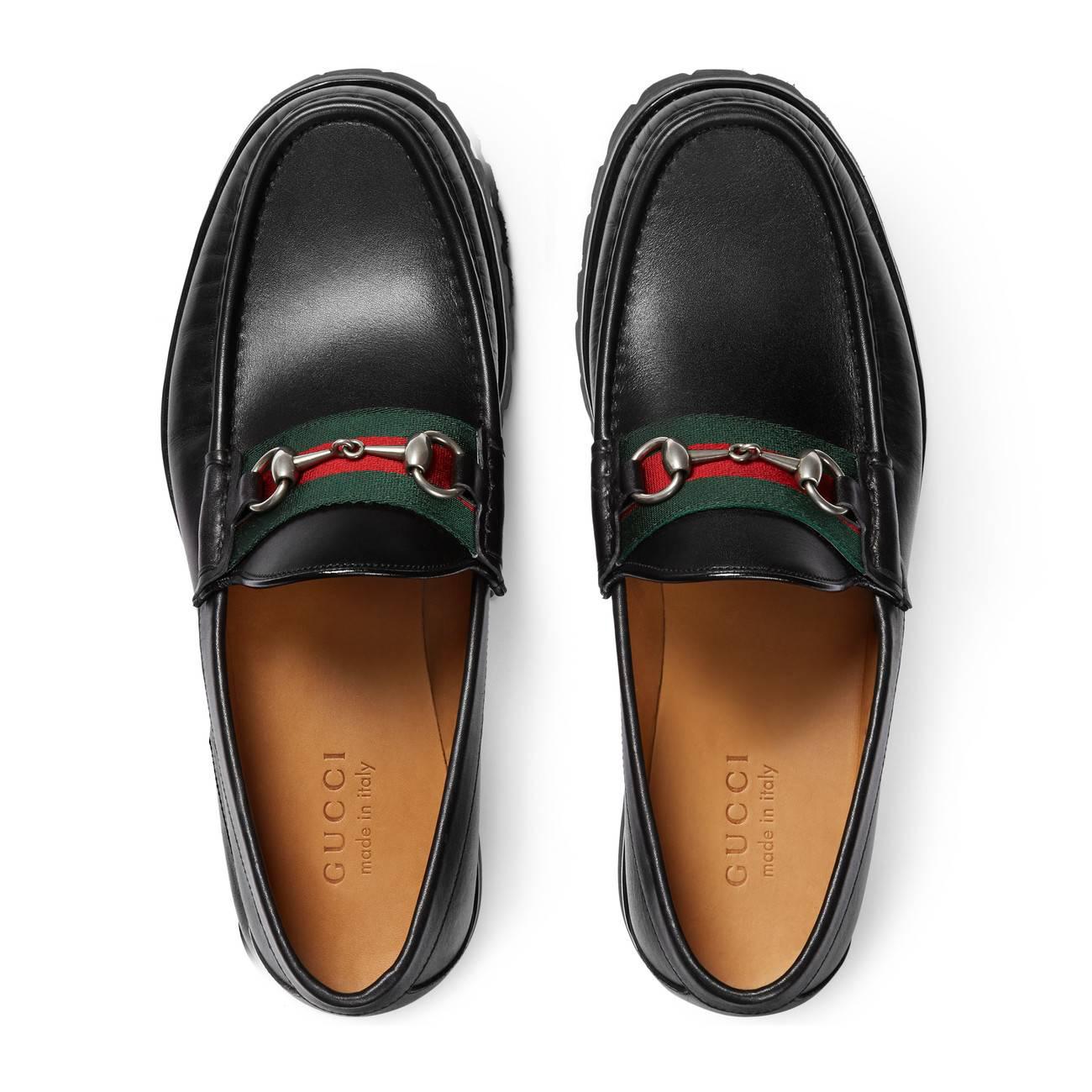 Gucci Leather Web Horsebit Loafer in Green for Men - Lyst