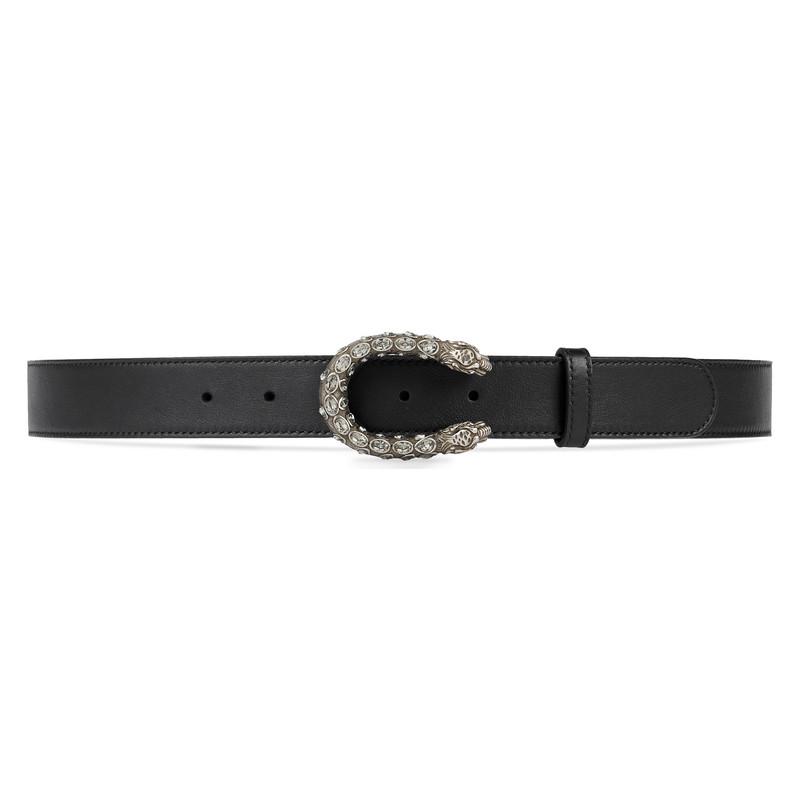 Gucci Leather Belt With Crystal Dionysus Buckle in Black - Save 9% - Lyst