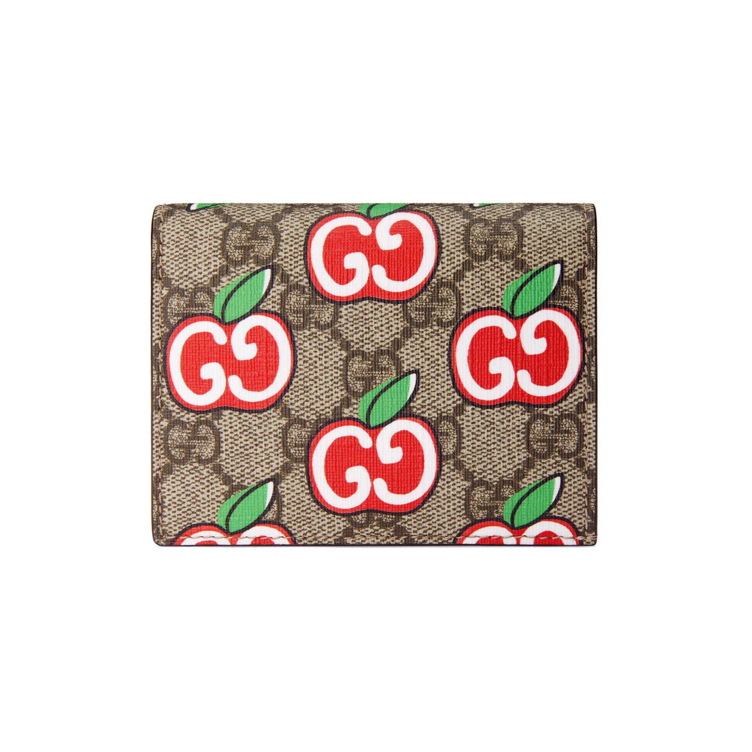 Gucci Card Case Wallet With GG Apple Print in Natural | Lyst