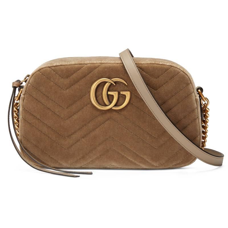 Gucci Small Gg Marmont 2.0 Matelassé Velvet Shoulder Bag in Brown | Lyst