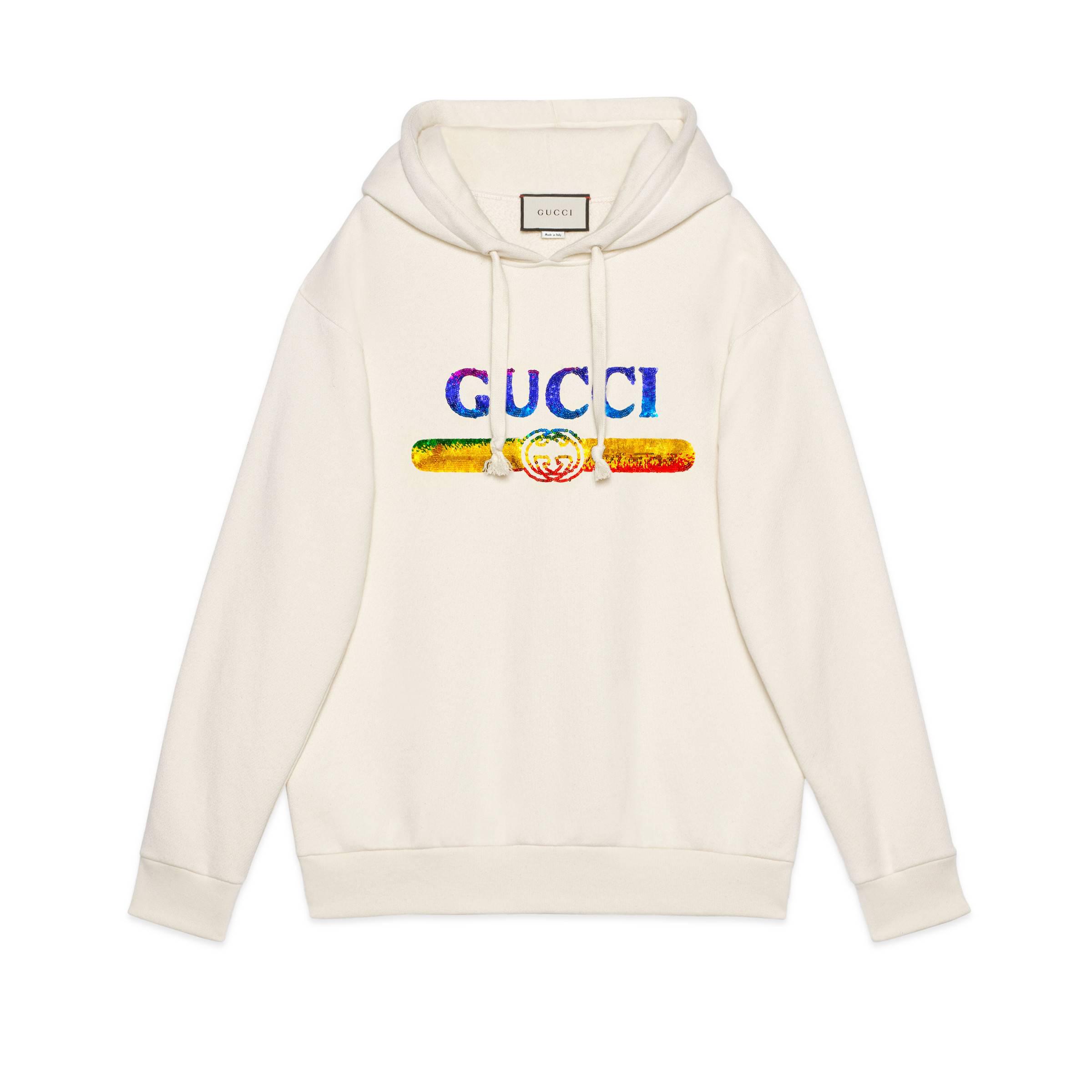 Gucci Sweatshirt With Sequin Logo in White | Lyst