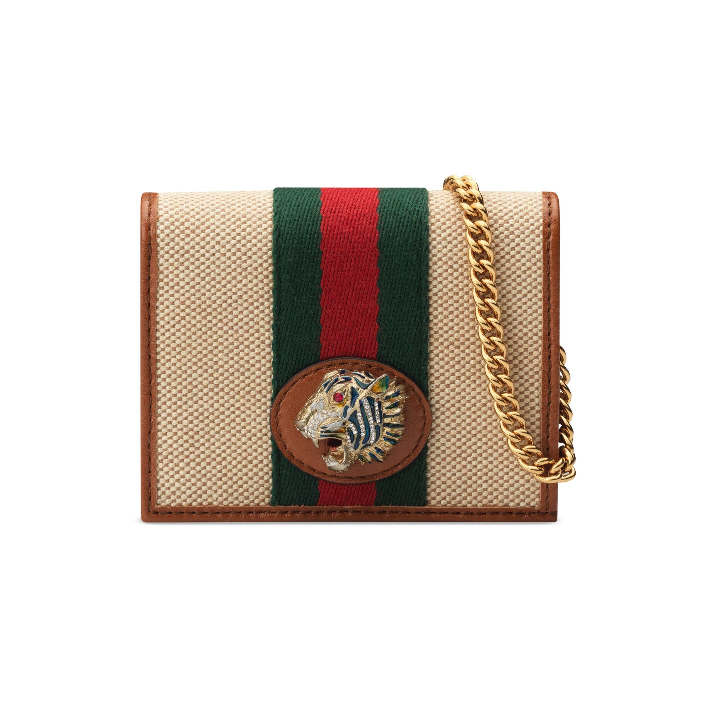Gucci Leather Rajah Chain Card Case Wallet Lyst