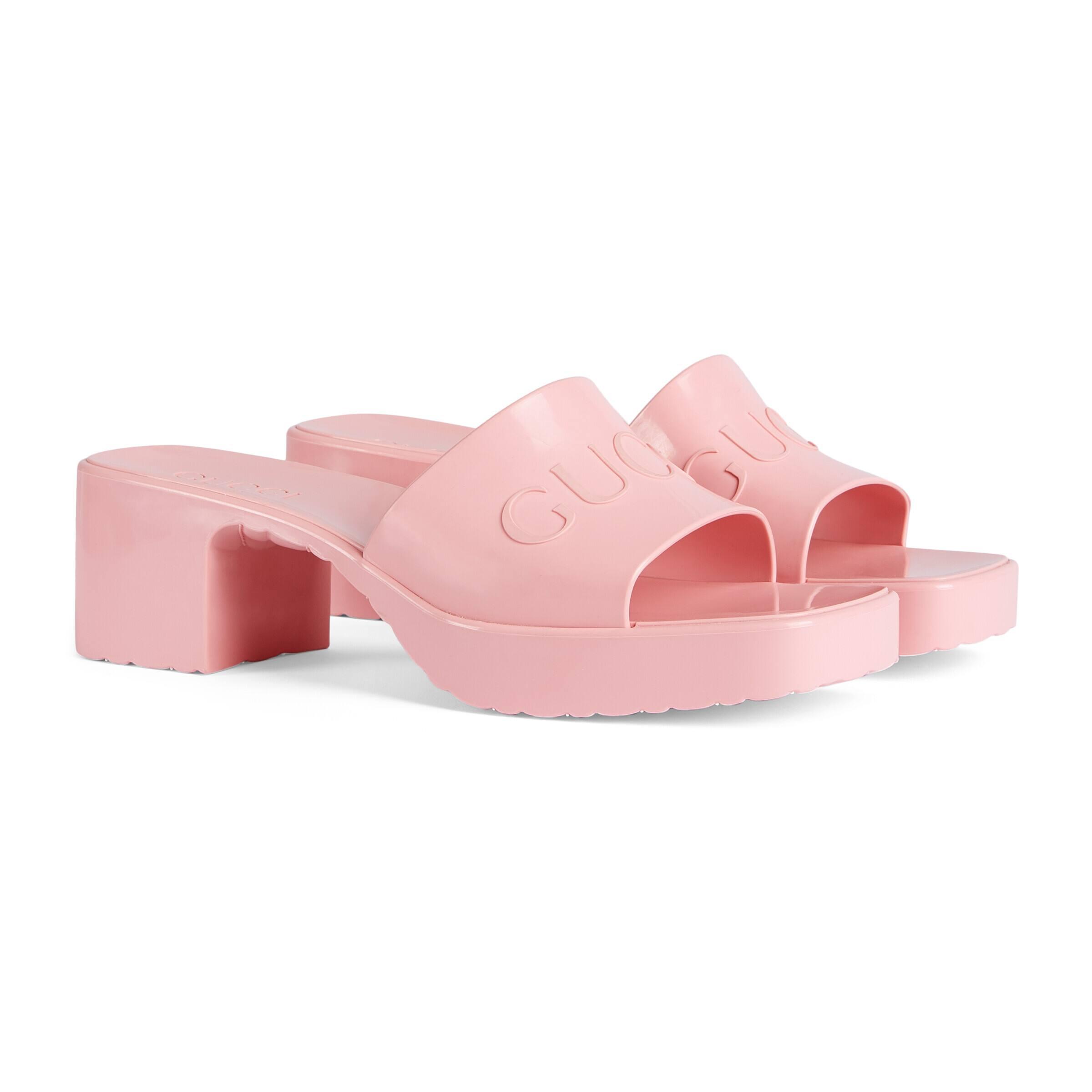 Gucci Rubber Slide Sandal, Pink, Rubber | Lyst
