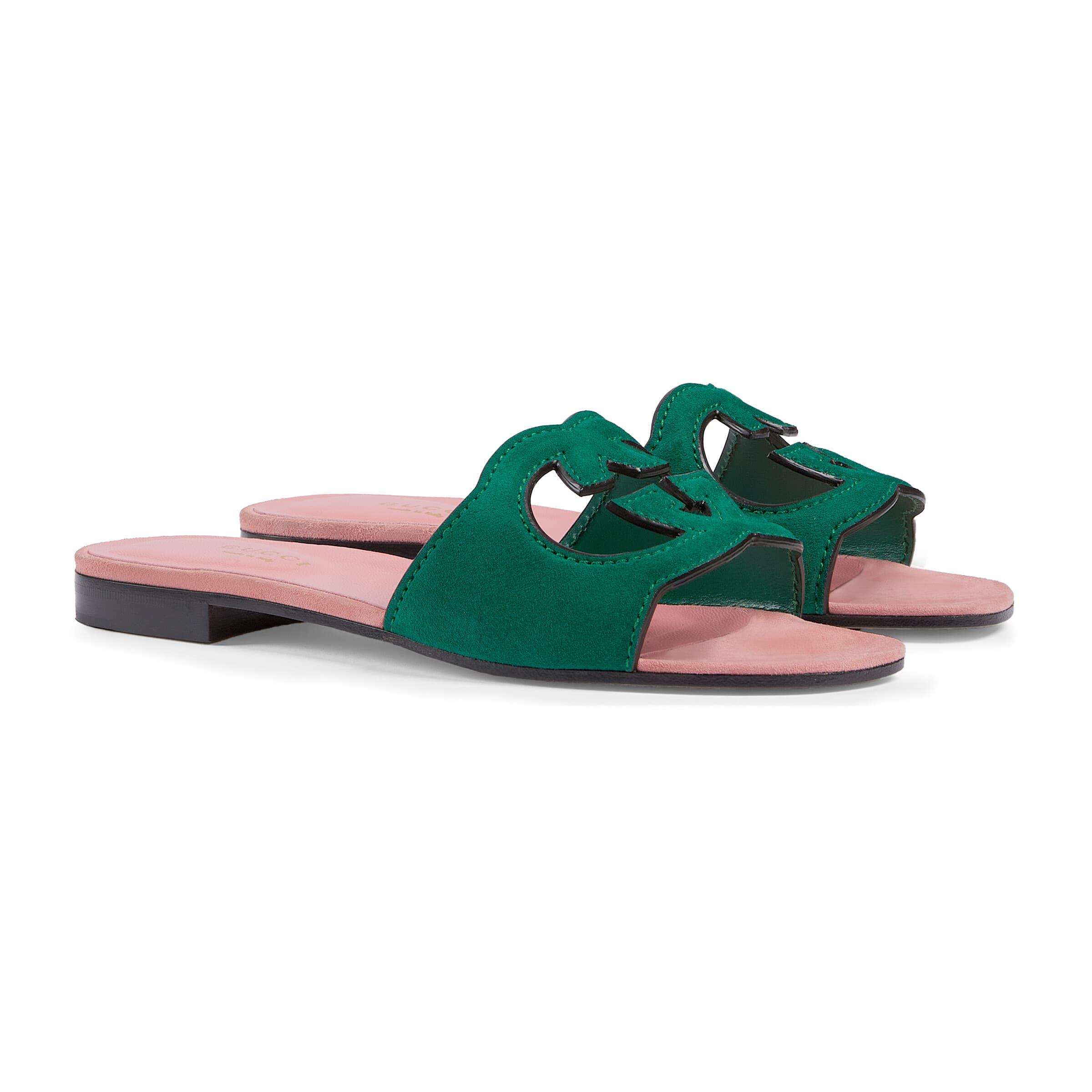 Gucci Interlocking G Cut-out Slide Sandal in Green | Lyst