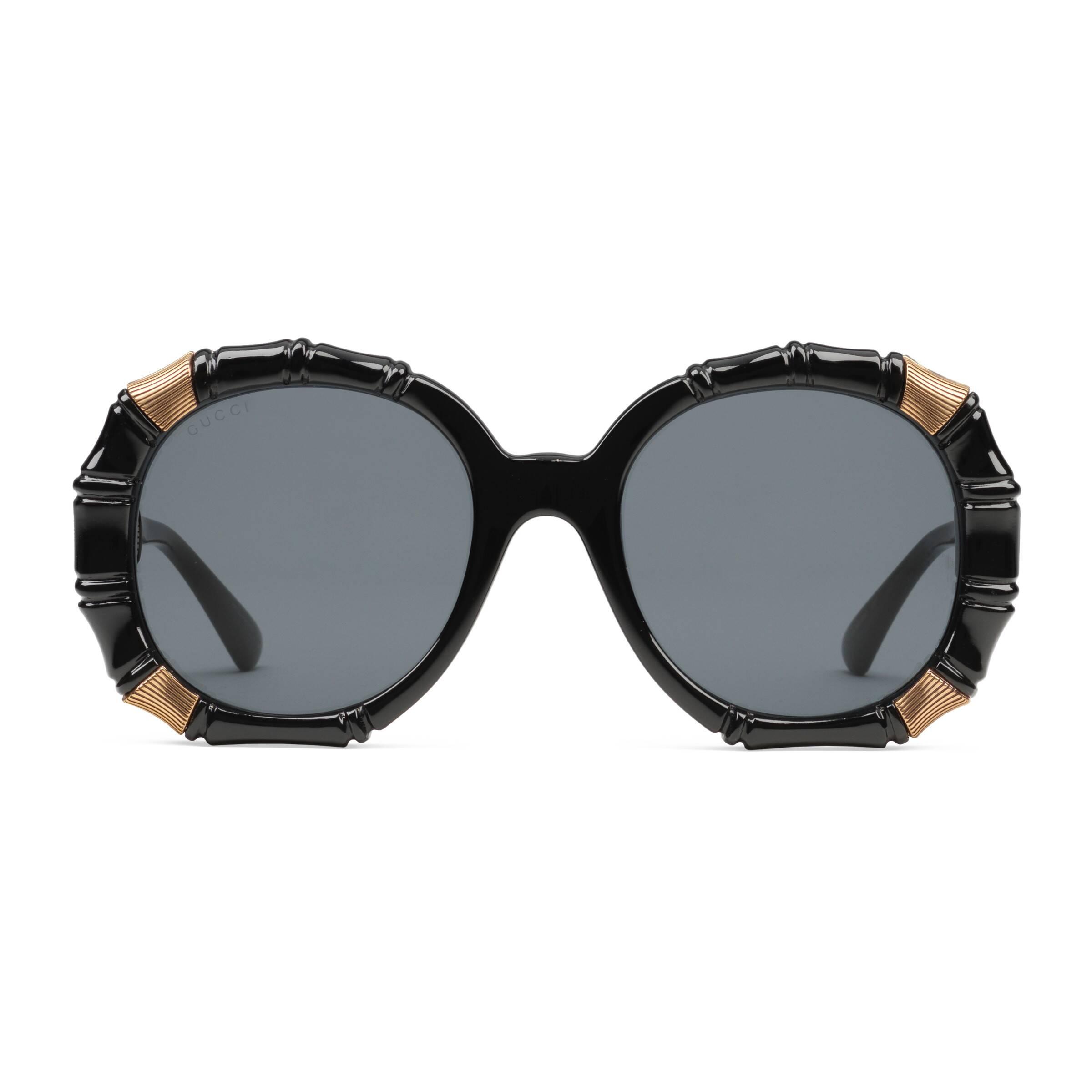 Gucci Bamboo Effect Round Sunglasses in Black | Lyst