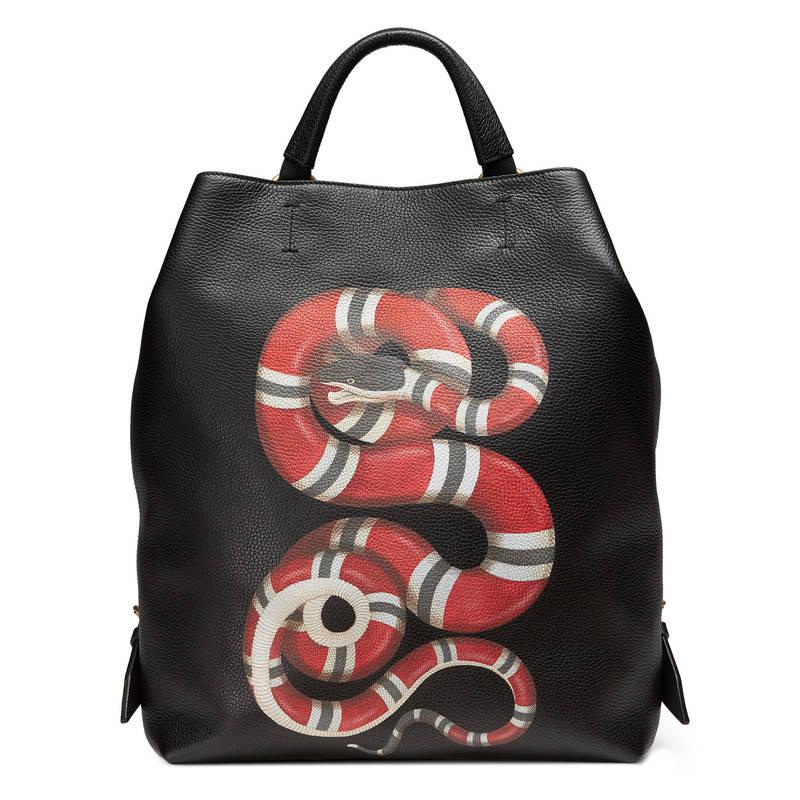 Gucci Snake Print Leather Backpack in Black for Men - Lyst