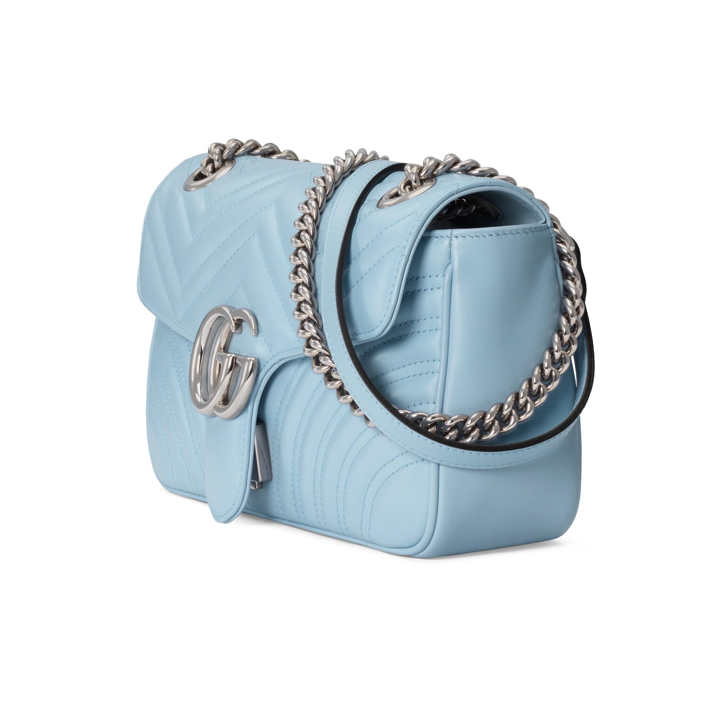 GG Marmont Small Matelasse Shoulder Bag, Used & Preloved Gucci Shoulder Bag, LXR USA, Blue