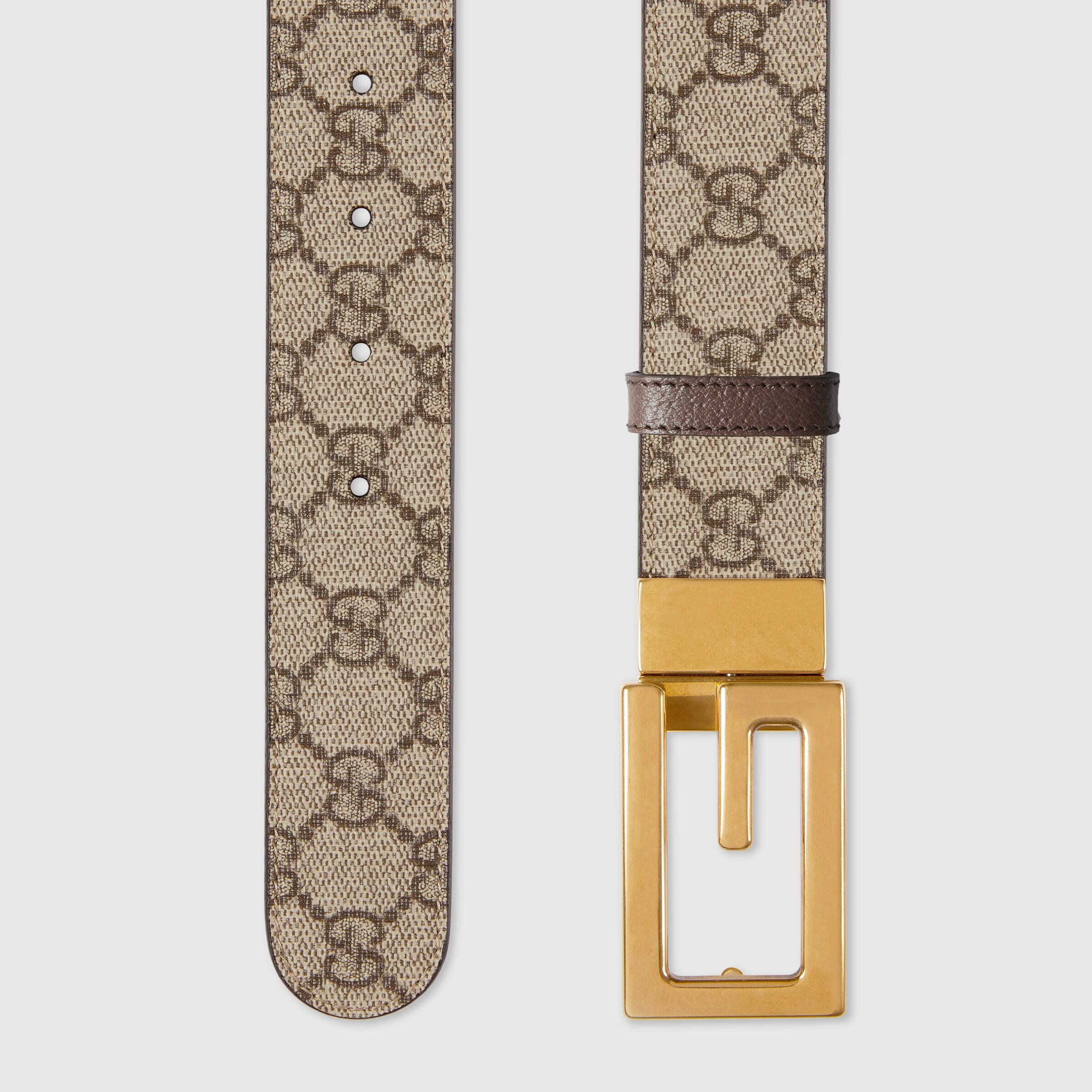 Gucci White/Beige GG Canvas and Leather Interlocking G Belt 90CM Gucci
