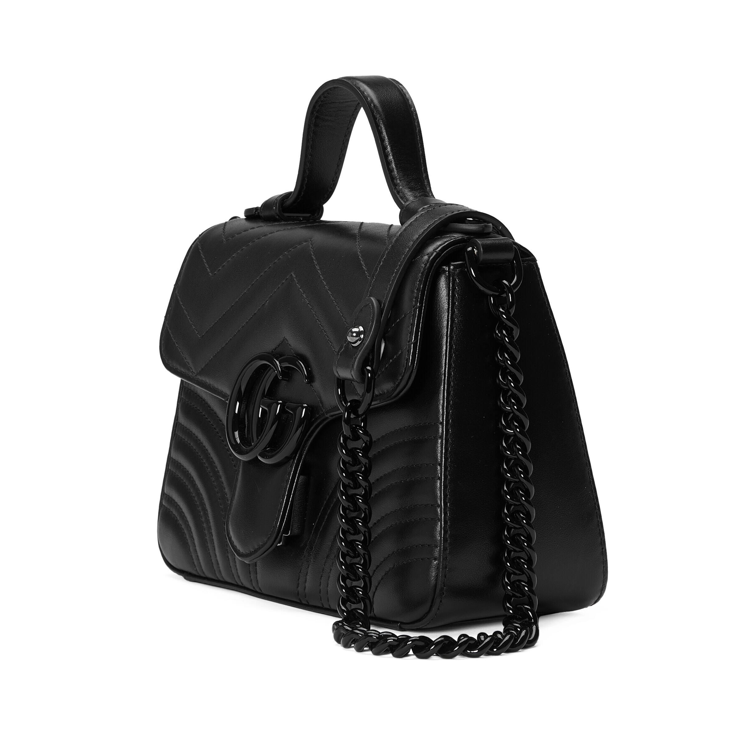 Gucci GG Marmont Mini Top Handle Bag in Black | Lyst