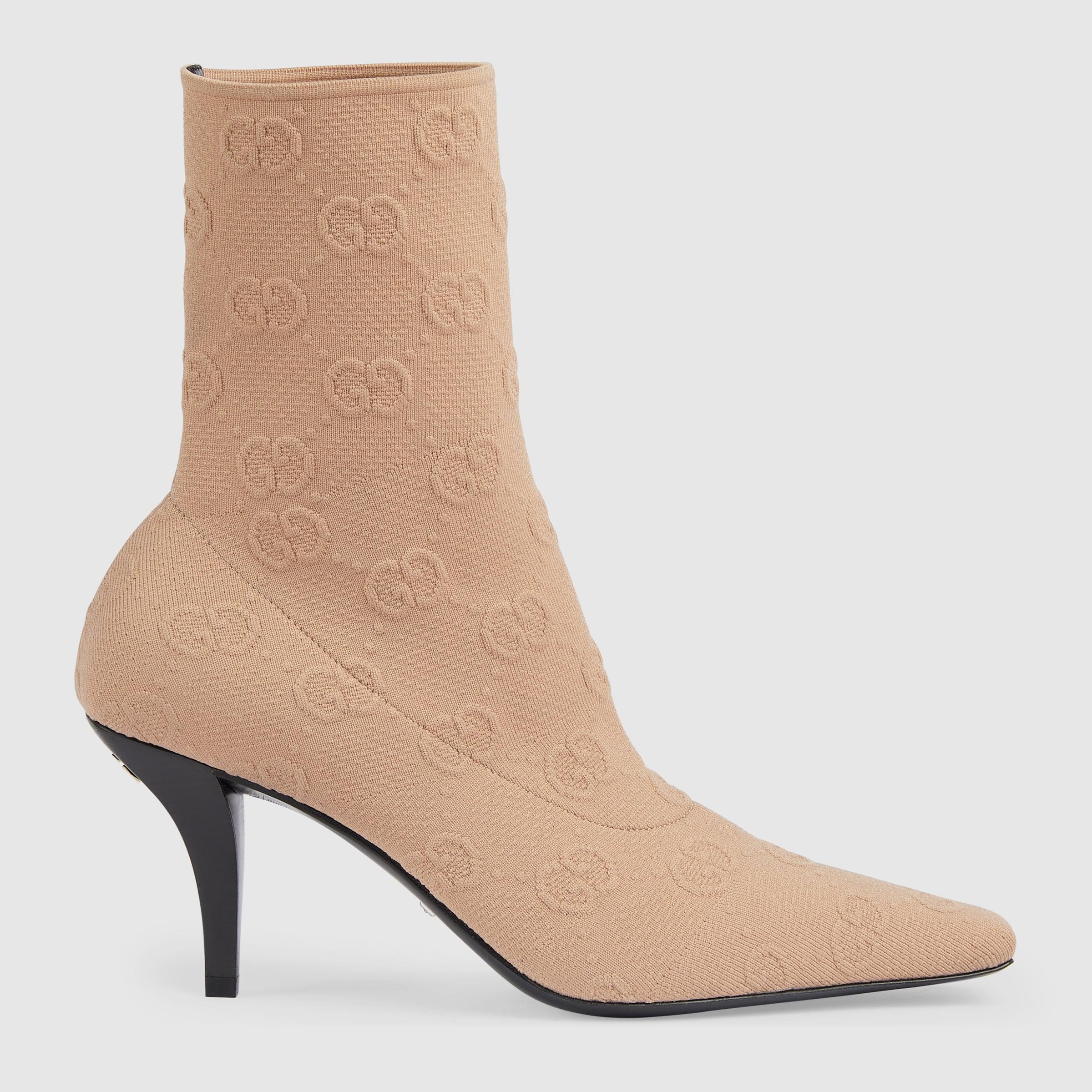 Gucci GG Knit Ankle Boots in Natural | Lyst