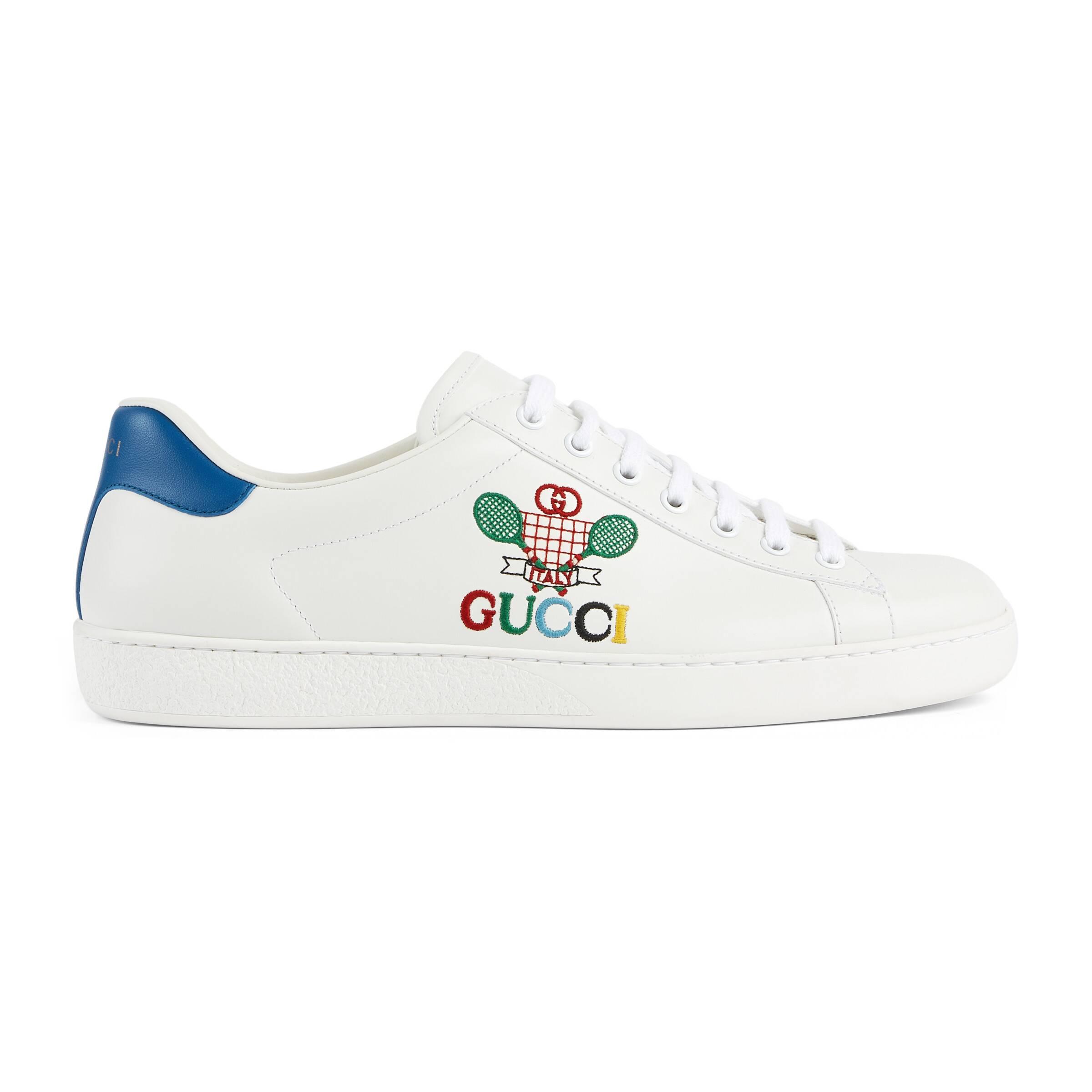 Gucci Leather New Ace Tennis Bee Sneaker in White for Men - Lyst