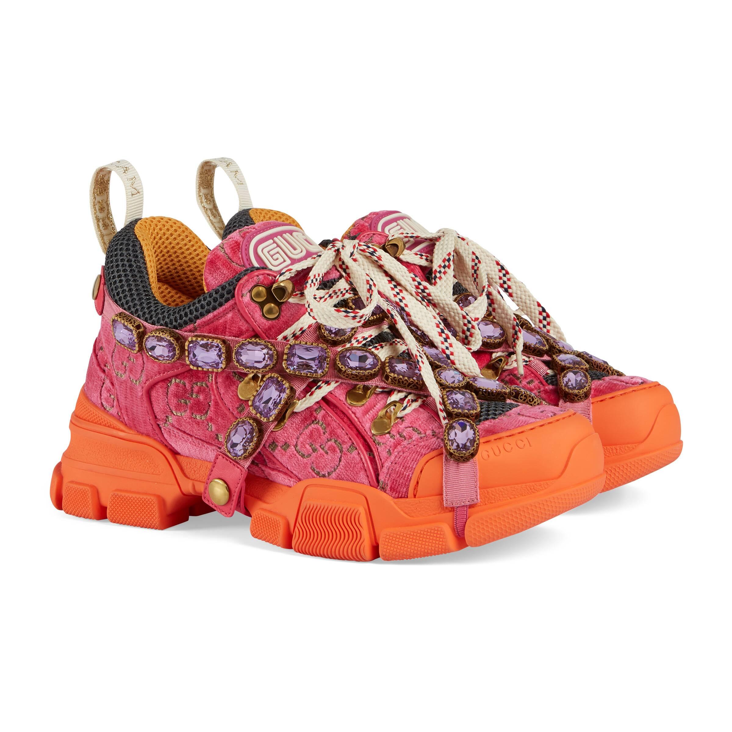 Gucci Flashtrek Sneaker With Crystals in Orange | Lyst