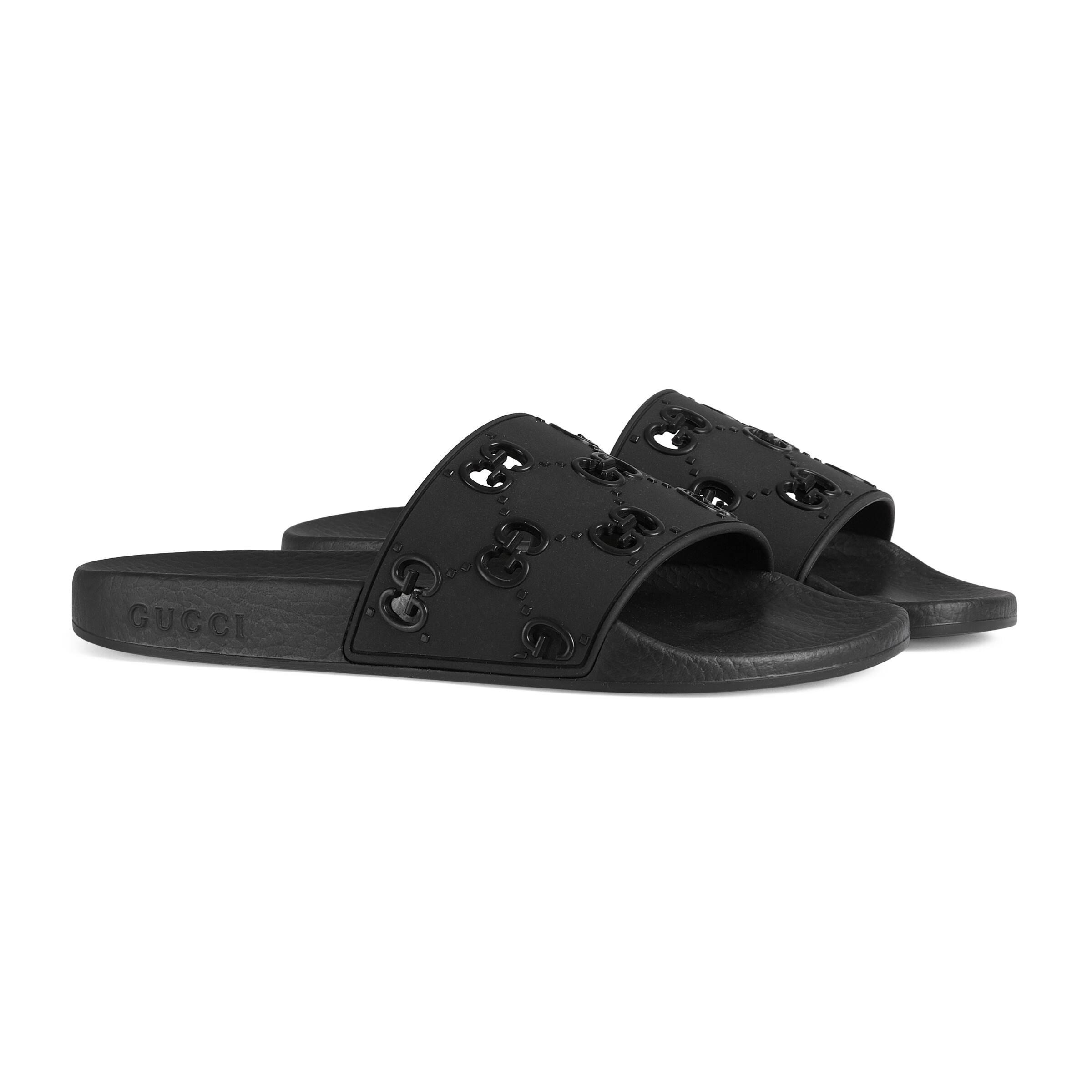 Gucci Rubber GG Slide Sandal in Black | Lyst