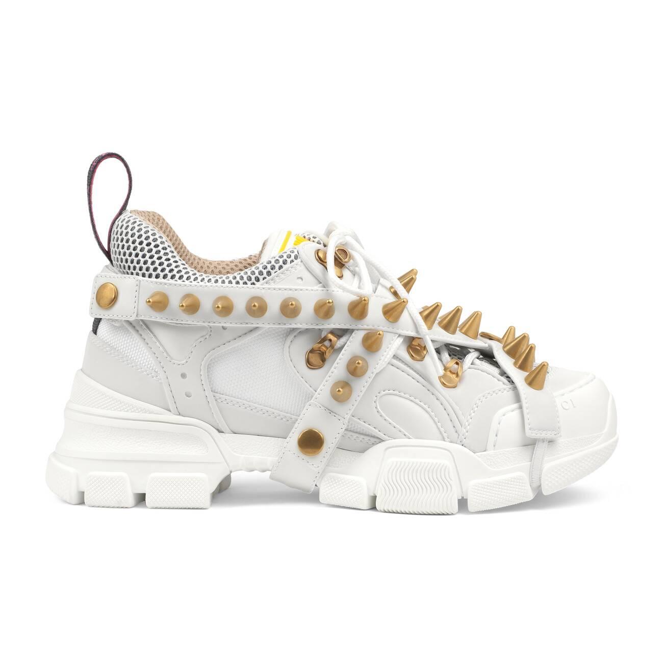 Gucci Rubber Women's Flashtrek Sneaker With Removable Spikes in White