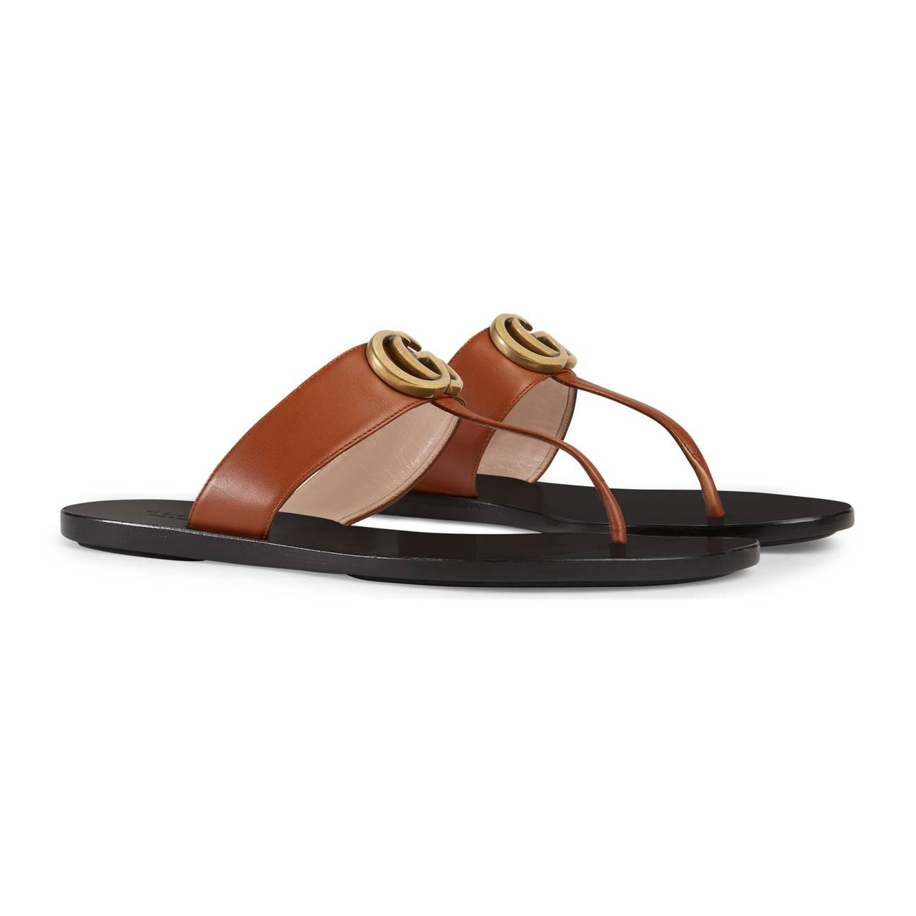 Gucci Leather Thong Sandal With Double G in Brown Leather (Brown) - Lyst