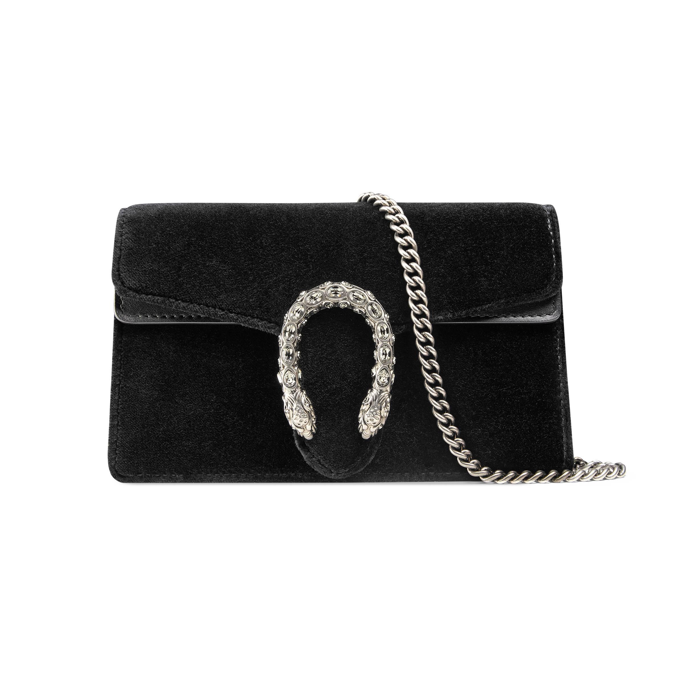 Gucci Dionysus Velvet Super Mini Bag in Black | Lyst UK