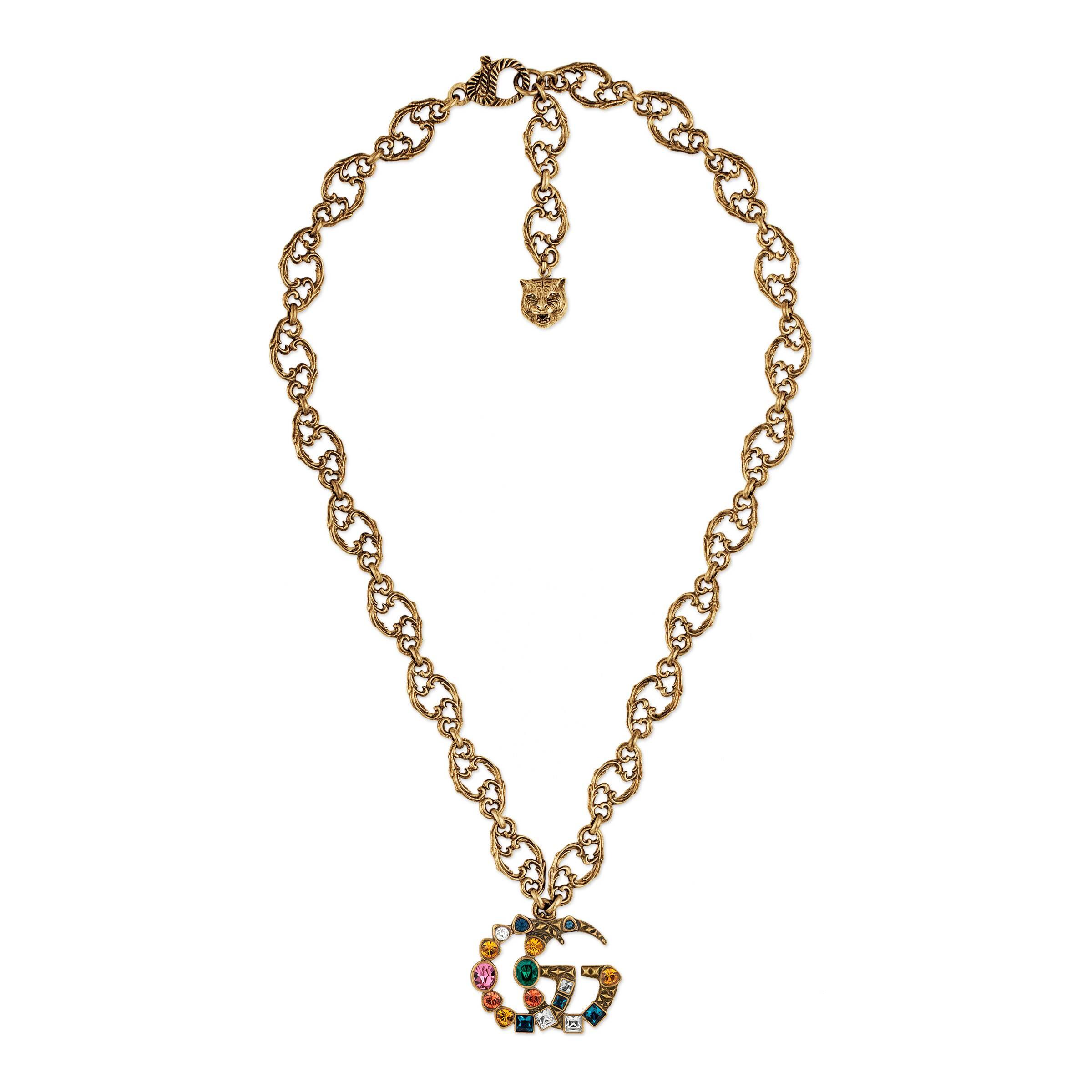 Gucci Crystal Double G Necklace in Metallic - Lyst