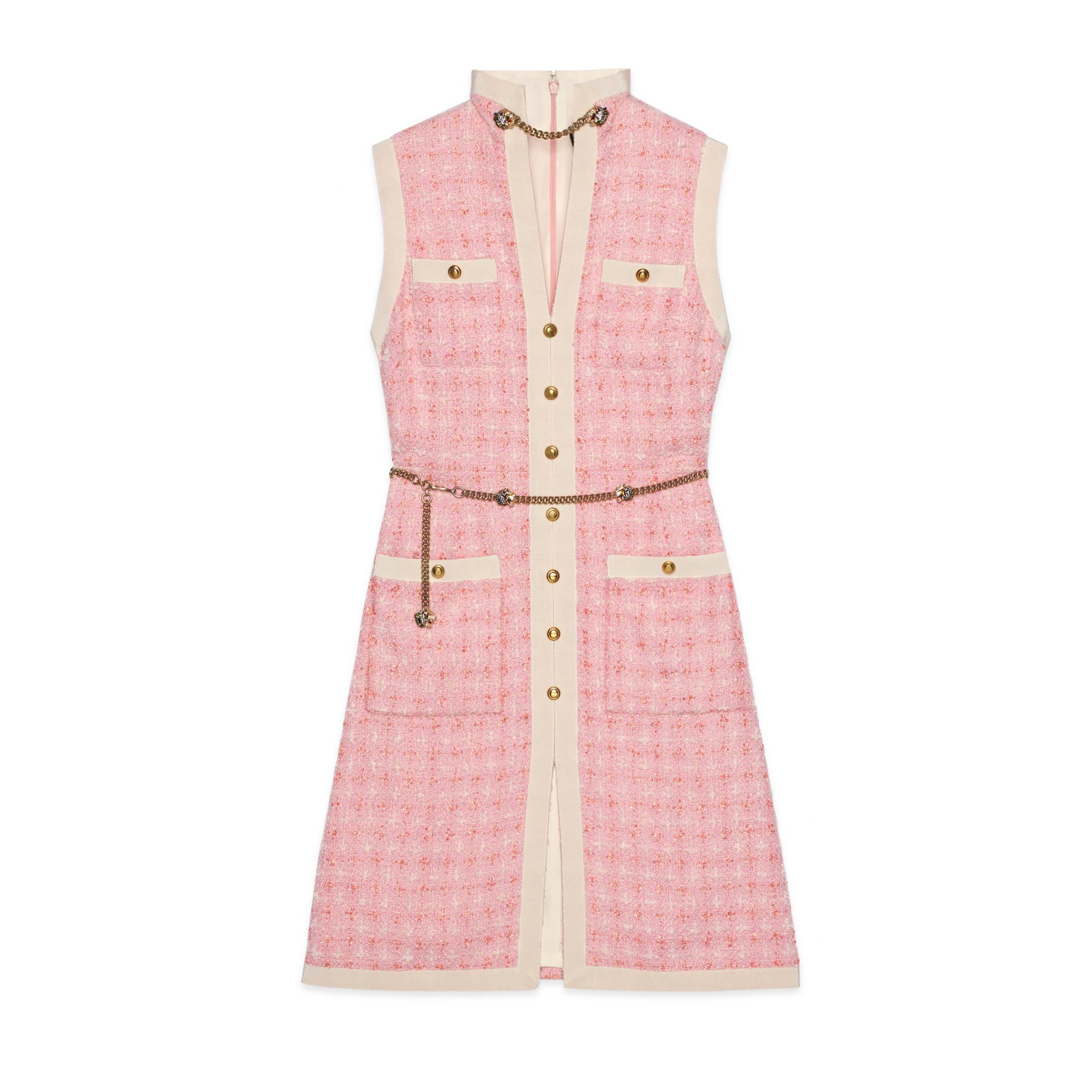 Vestido Corto de Tweed con Cinturón de Cadena Gucci de color Rosa | Lyst