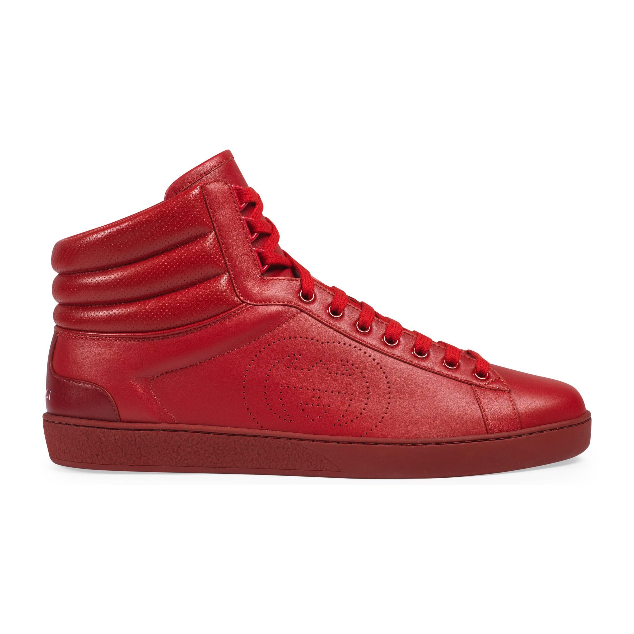 Gucci Leather High-top Ace Sneaker in Red for Men - Lyst