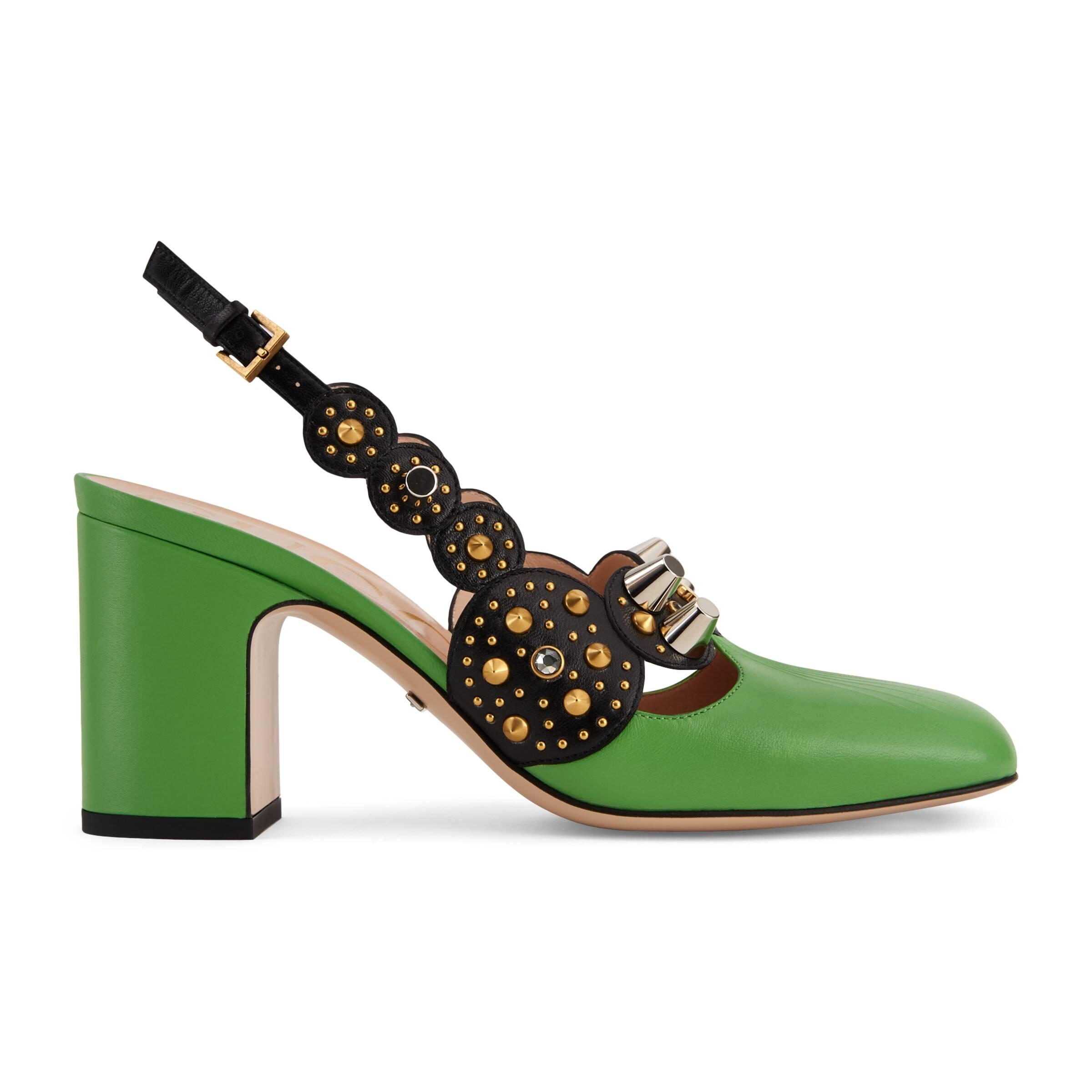 gucci green and gold heels