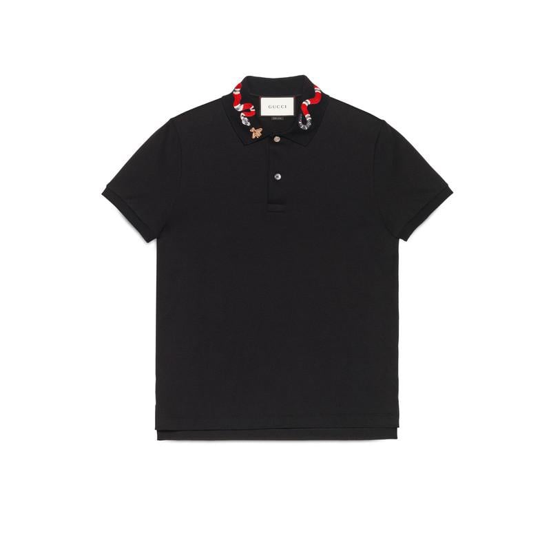 Gucci Cotton Polo With Kingsnake Embroidery in Black for Men - Lyst