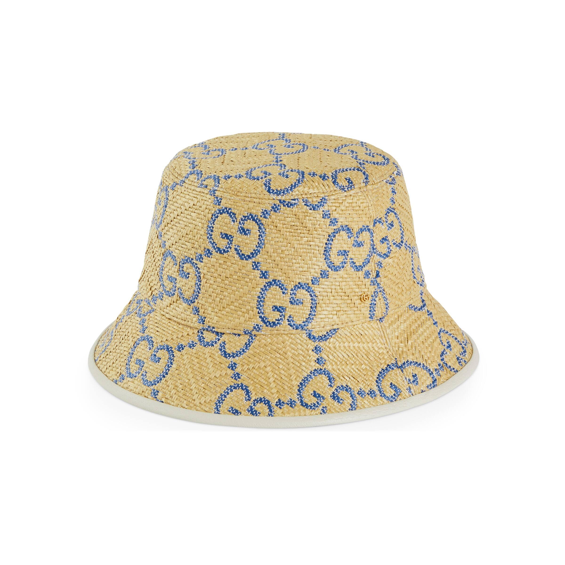 Reversible GG and Horsebit bucket hat in beige and blue