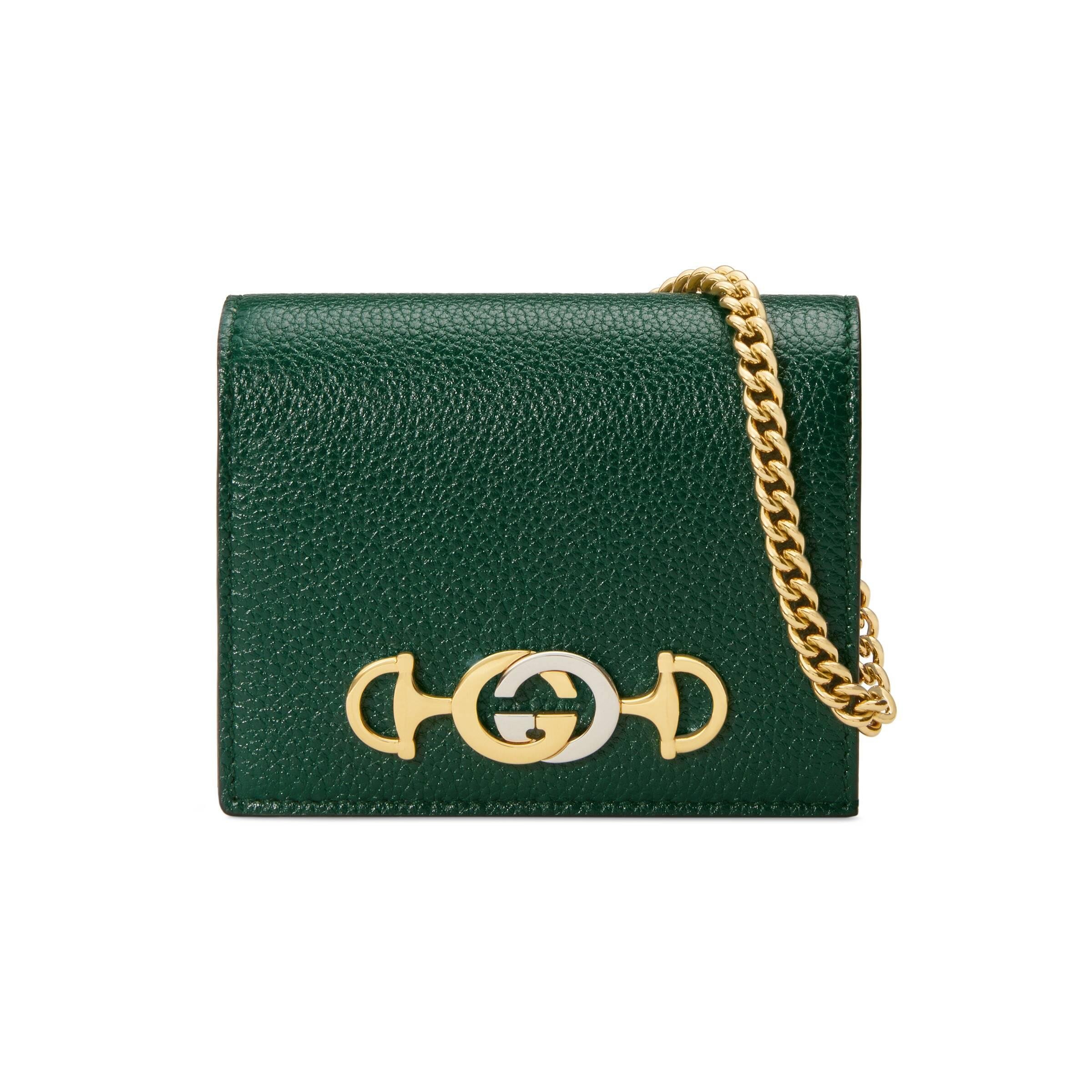 Gucci Zumi Grainy Leather Card Case Wallet in Green - Lyst