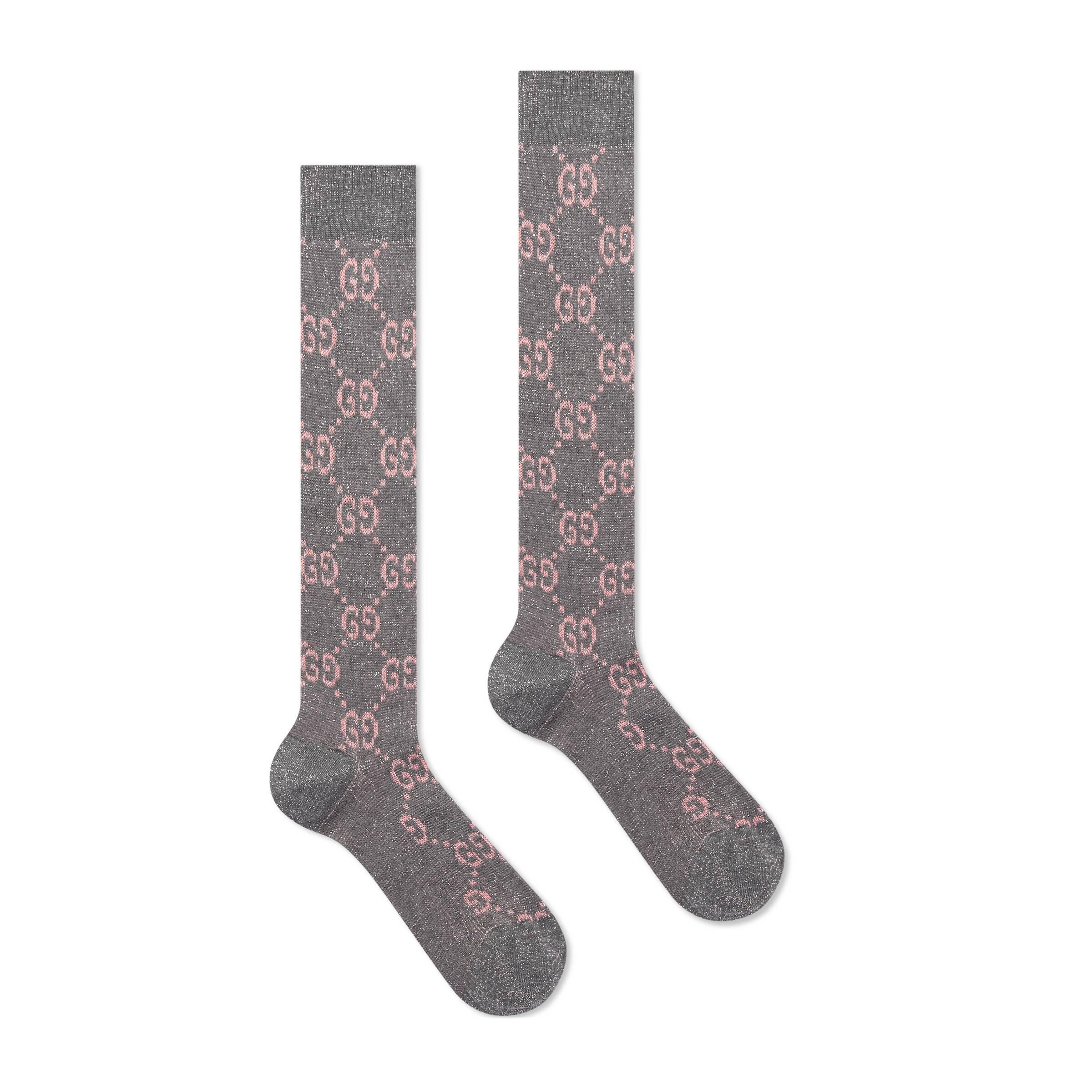 Gucci Synthetic Lamé GG Socks in Grey (Gray) Lyst